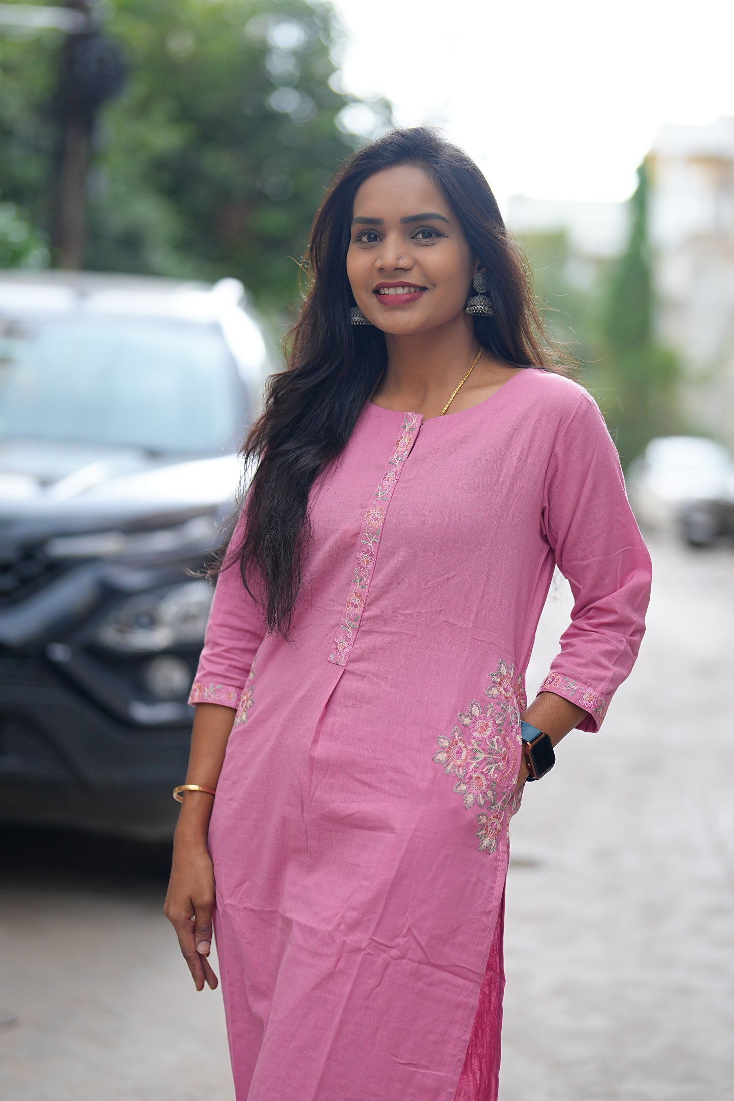 Pink Color Heavy Jaipur Cotton With Heavy Thread Embriodary Work