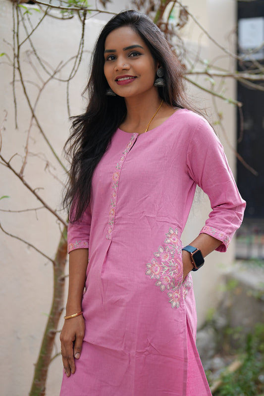 Pink Color Heavy Jaipur Cotton With Heavy Thread Embriodary Work