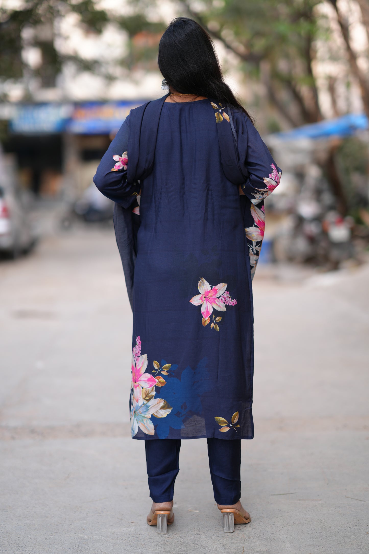 Navy Blue Color Pure Muslin 3 Piece Set With Complete Lining