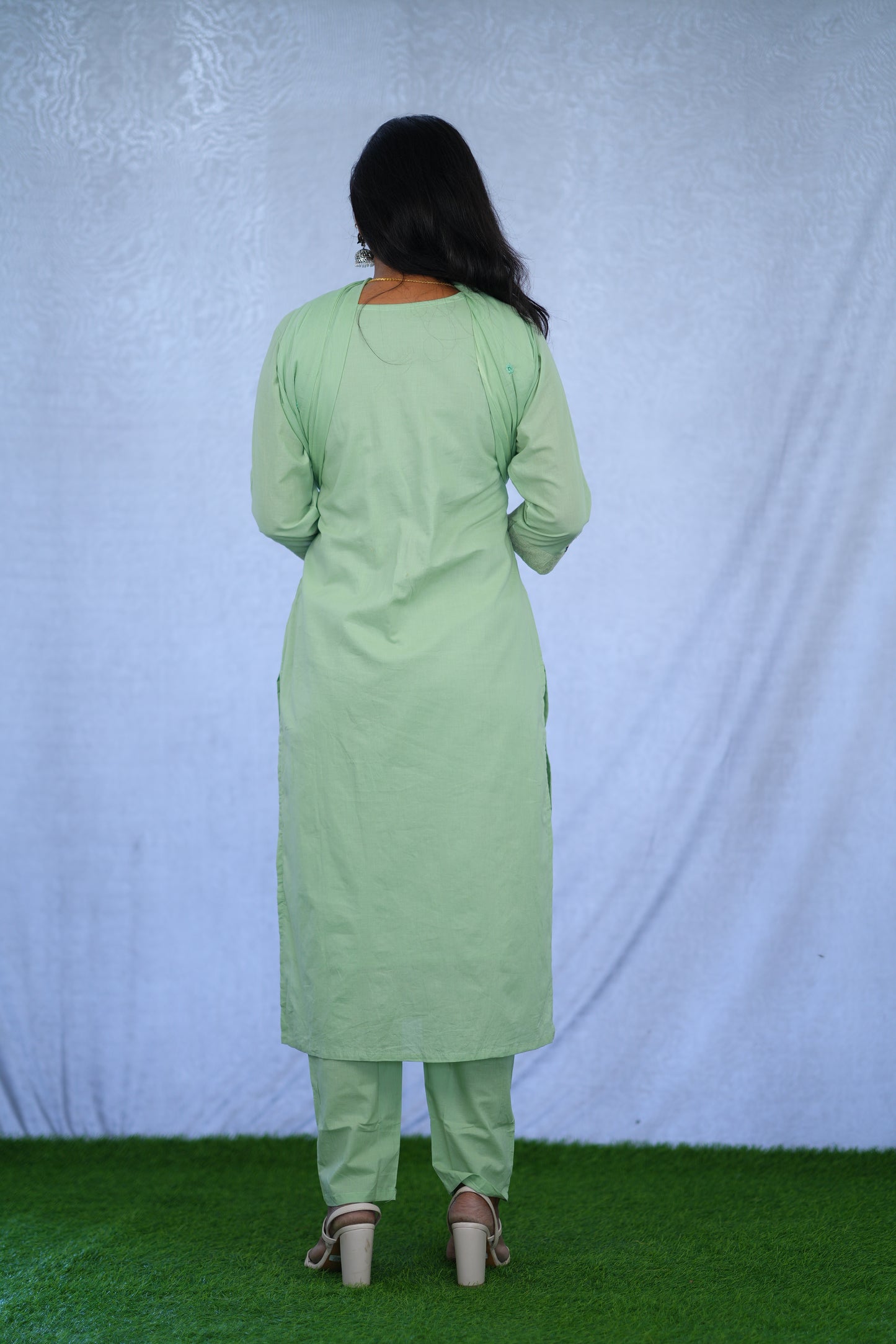 Pastel Green Jaipur cotton 3 Piece Set With embroidery work and Complete Lining
