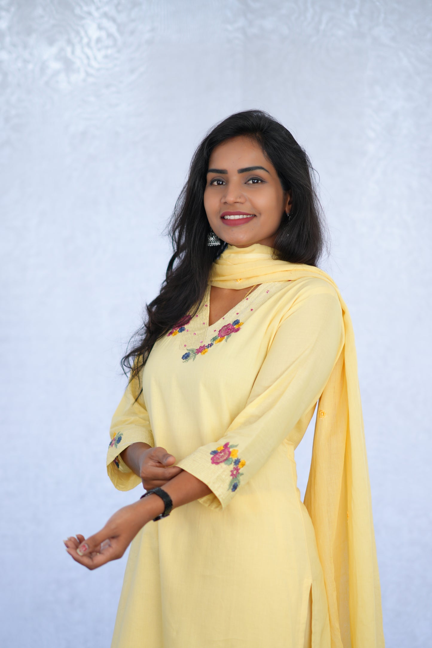 yellow Jaipur cotton 3 Piece Set With embroidery work and Complete Lining