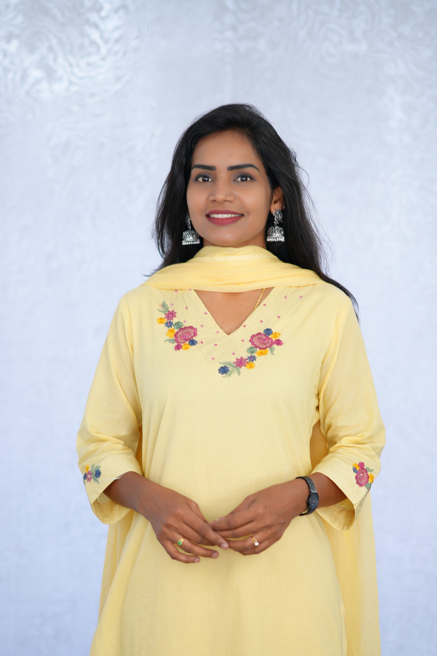yellow Jaipur cotton 3 Piece Set With embroidery work and Complete Lining
