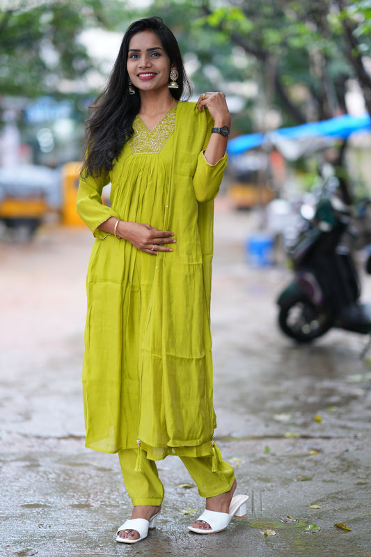 Lirill Color Mul Chandheri A Line 3 Piece Set