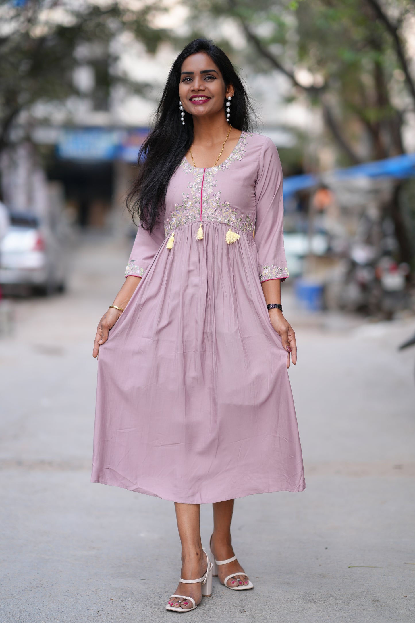 Purple color Stylish Frock in Viscose Fabric