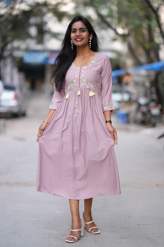 Purple color Stylish Frock in Viscose Fabric