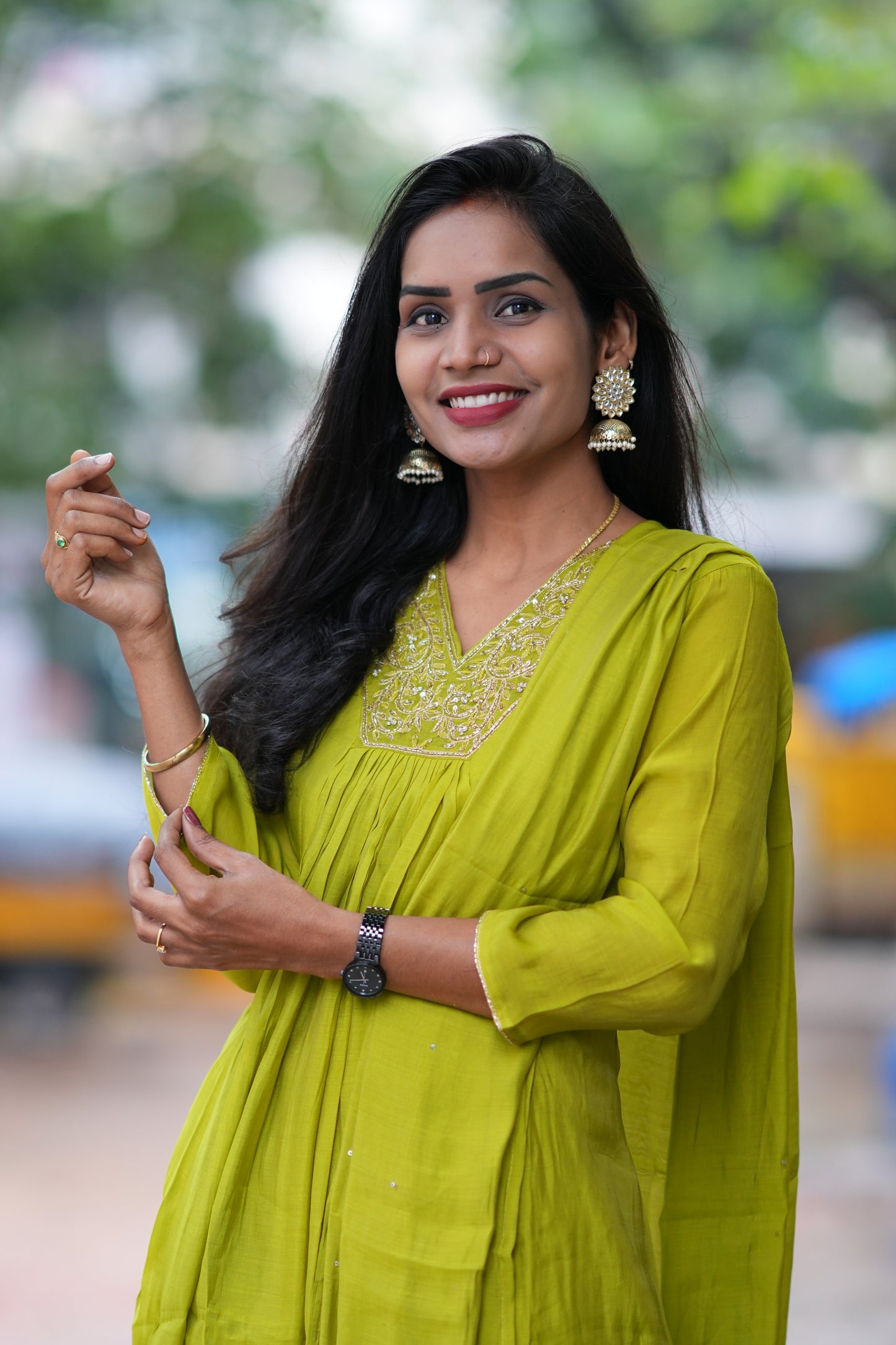 Lirill Color Mul Chandheri A Line 3 Piece Set