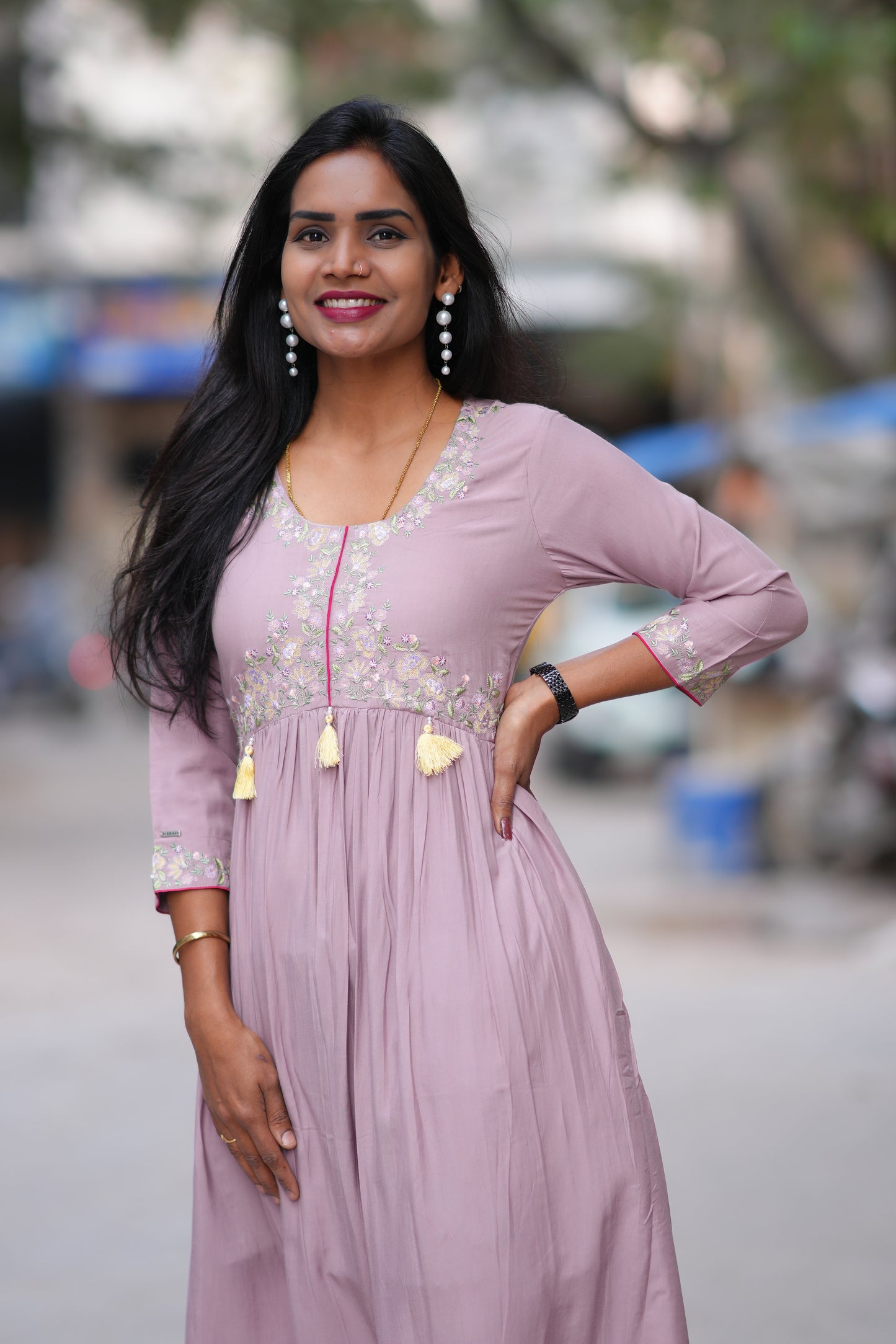 Purple color Stylish Frock in Viscose Fabric