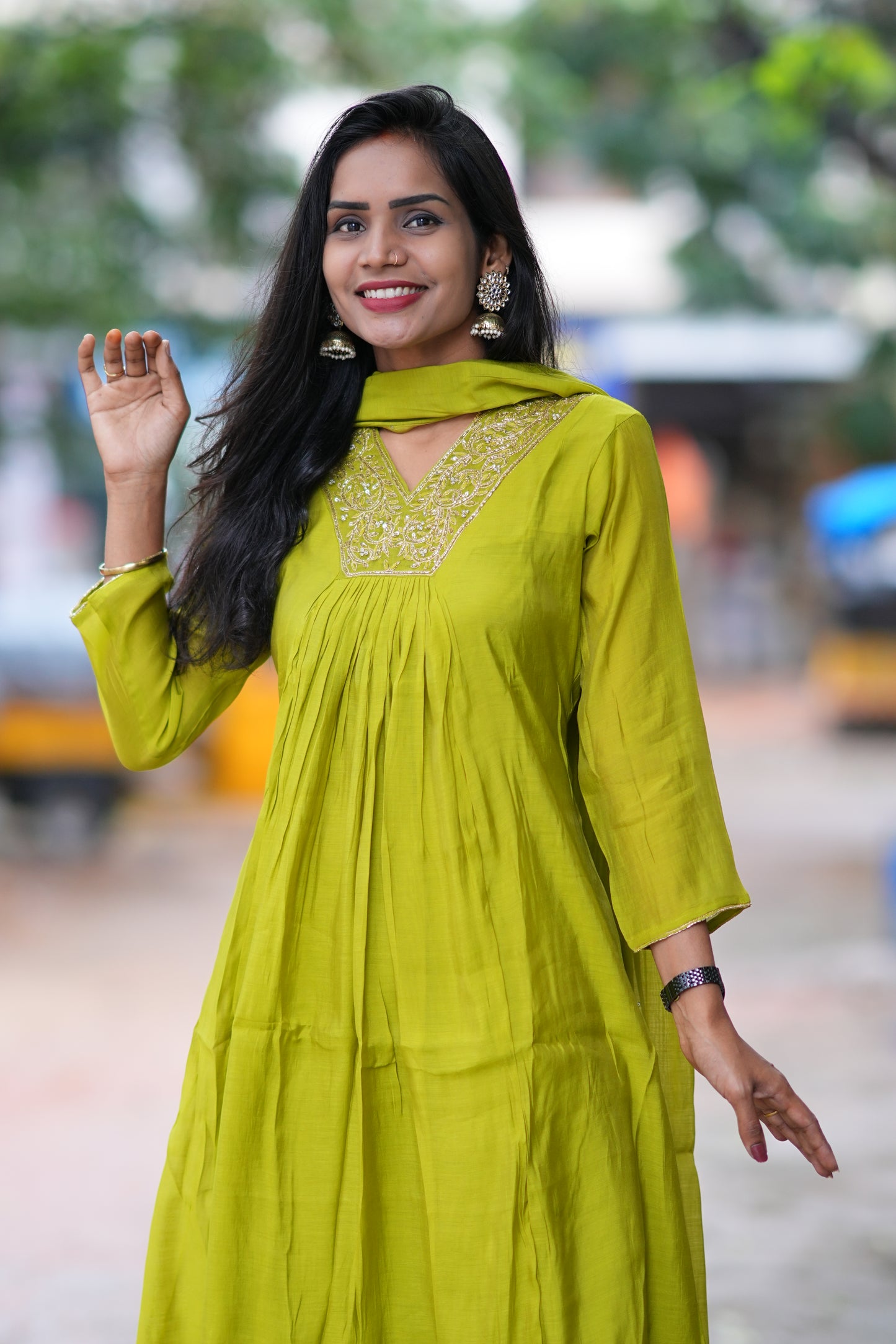 Lirill Color Mul Chandheri A Line 3 Piece Set