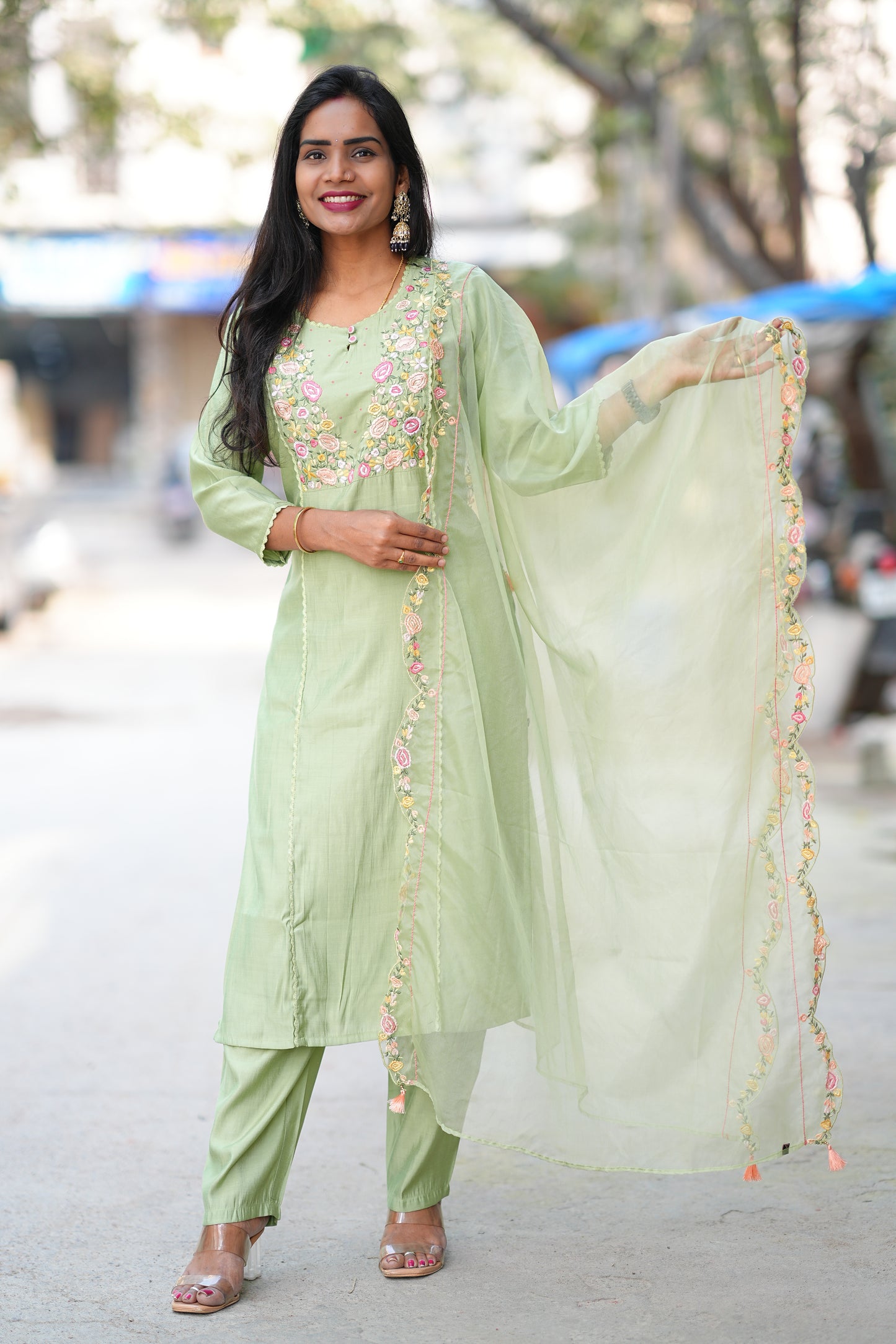 Green Color Festive Wear 3 Piece Set With Designer Dupatta in Viscose Fabric