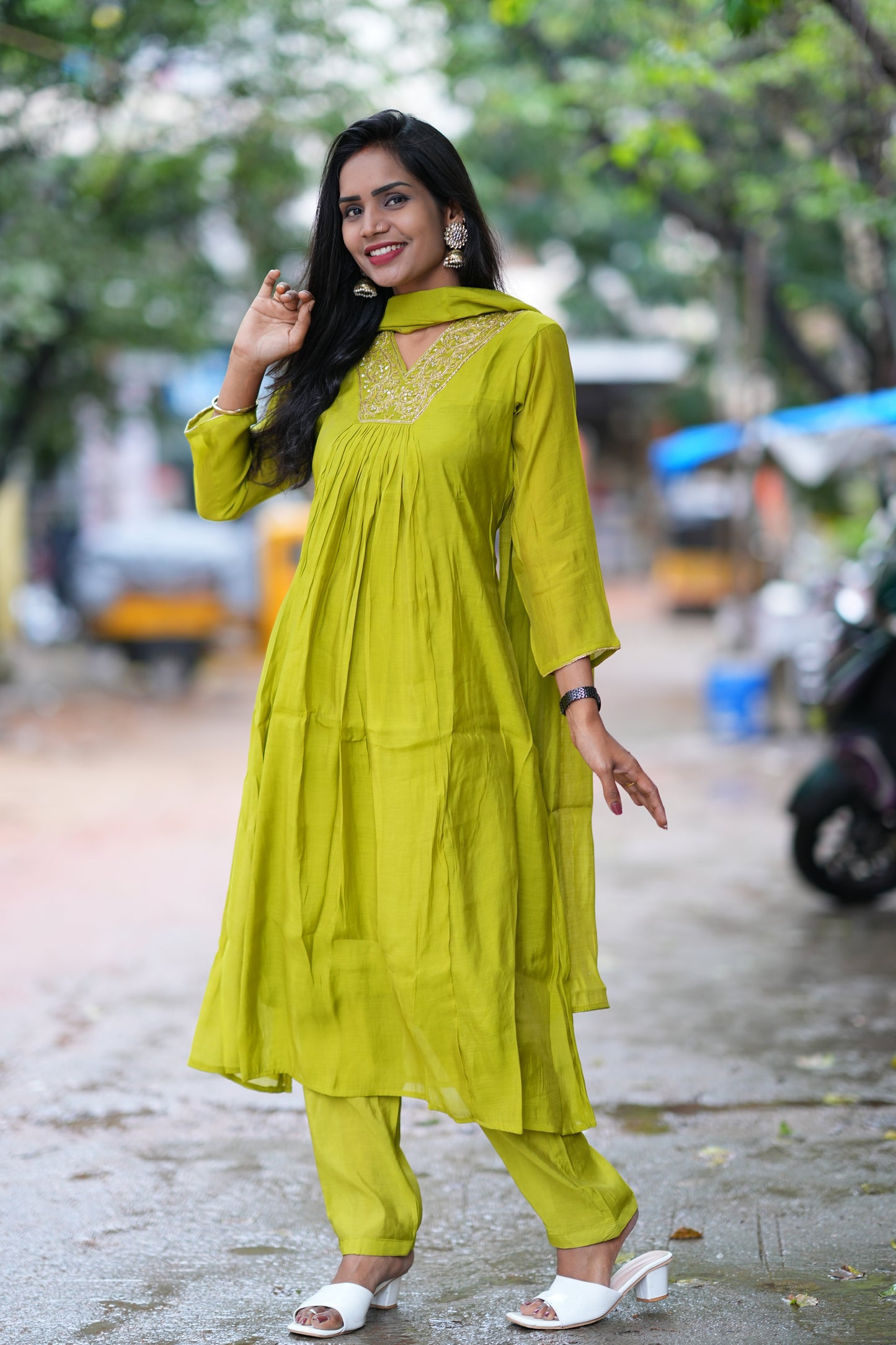 Lirill Color Mul Chandheri A Line 3 Piece Set