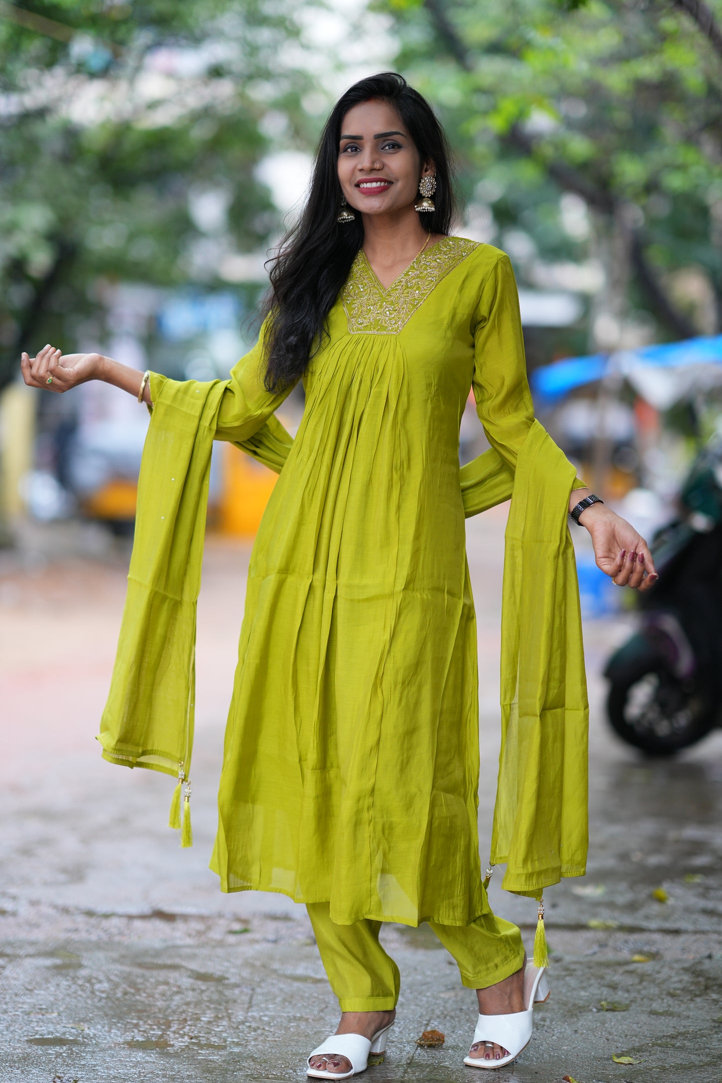 Lirill Color Mul Chandheri A Line 3 Piece Set