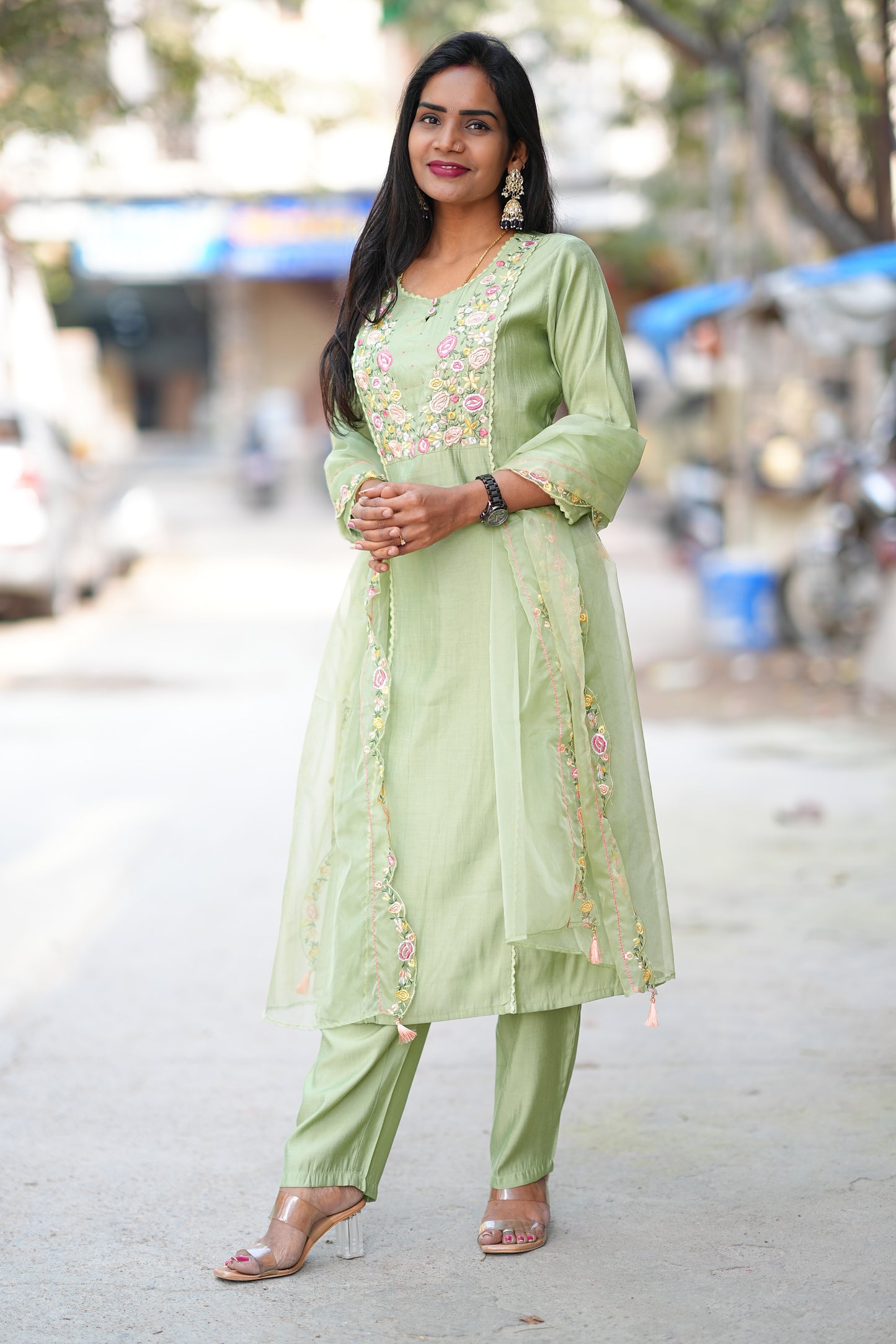 Green Color Festive Wear 3 Piece Set With Designer Dupatta in Viscose Fabric