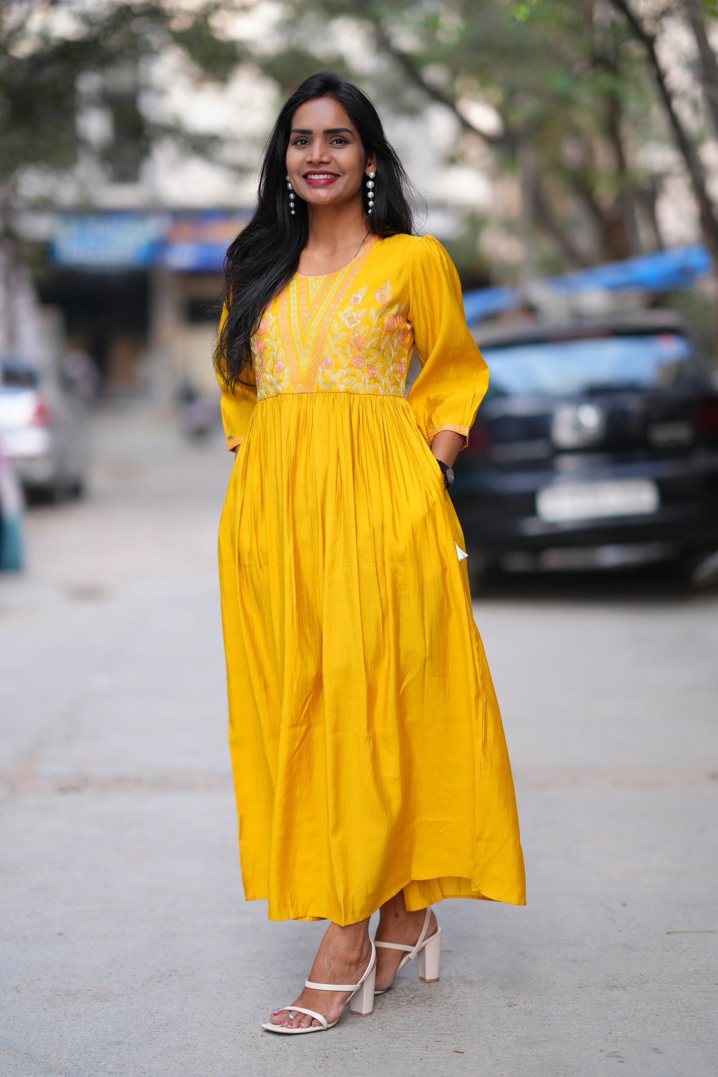 Mustard Yellow Color Designer Wear Long Frock