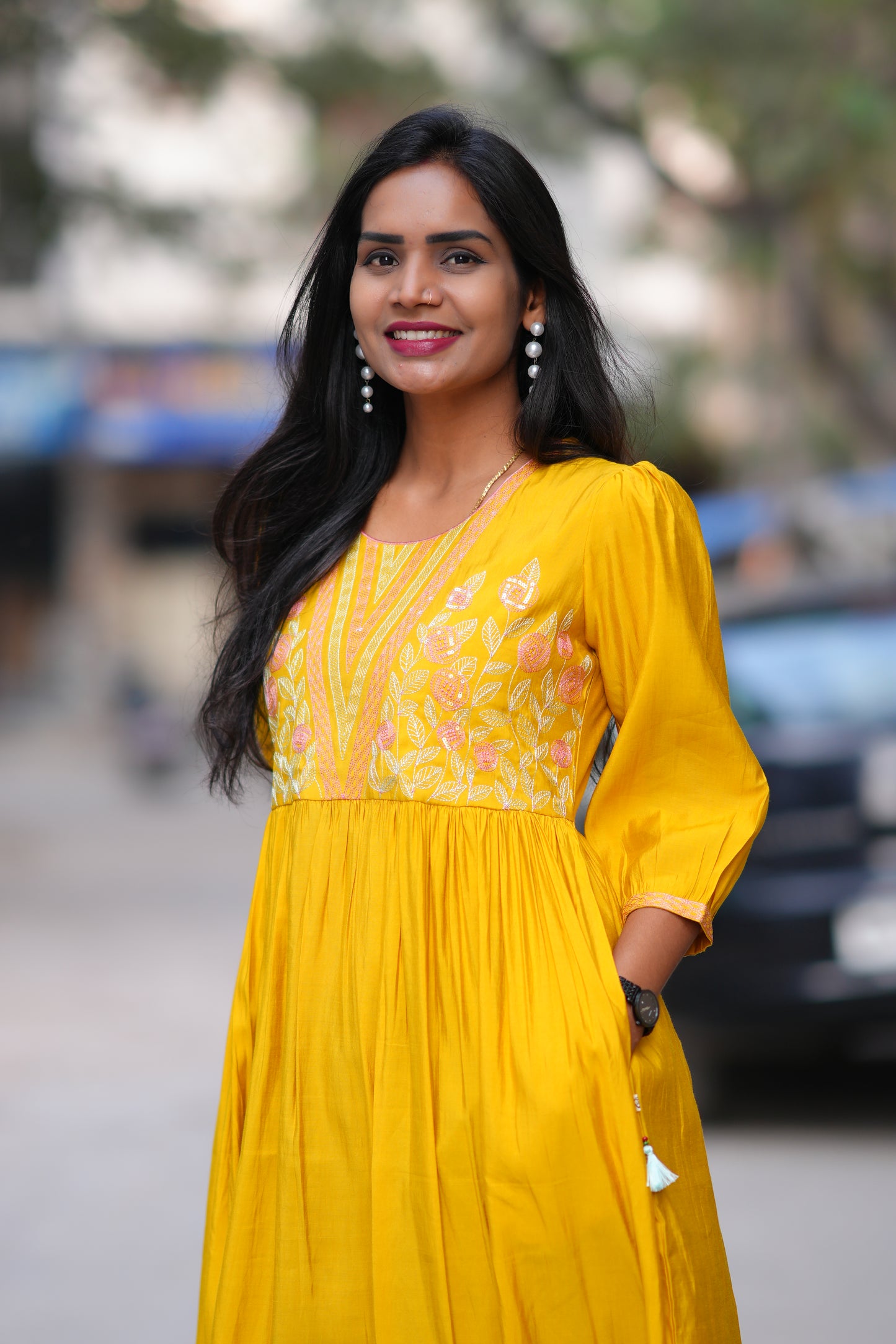 Mustard Yellow Color Designer Wear Long Frock