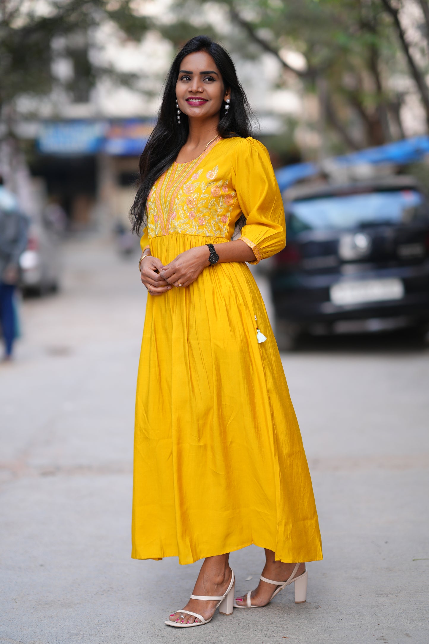 Mustard Yellow Color Designer Wear Long Frock