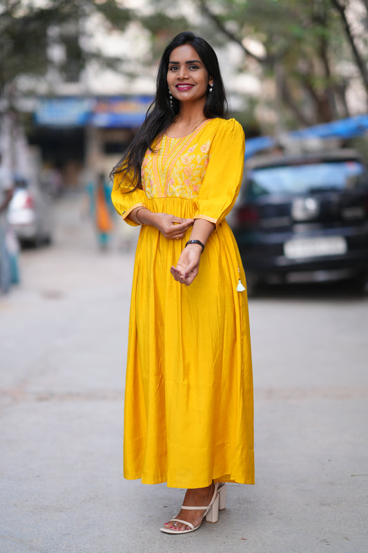 Mustard Yellow Color Designer Wear Long Frock