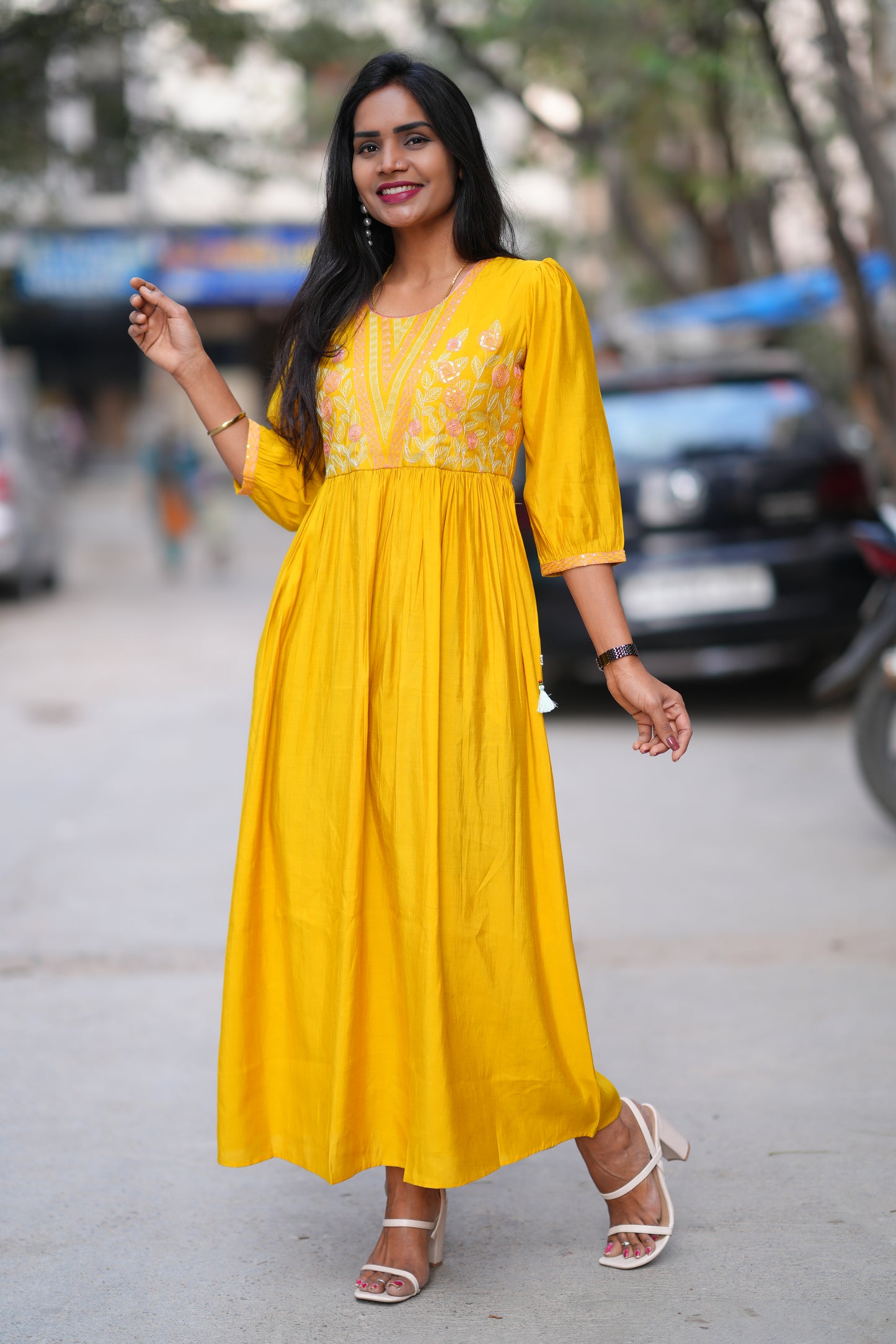 Mustard Yellow Color Designer Wear Long Frock