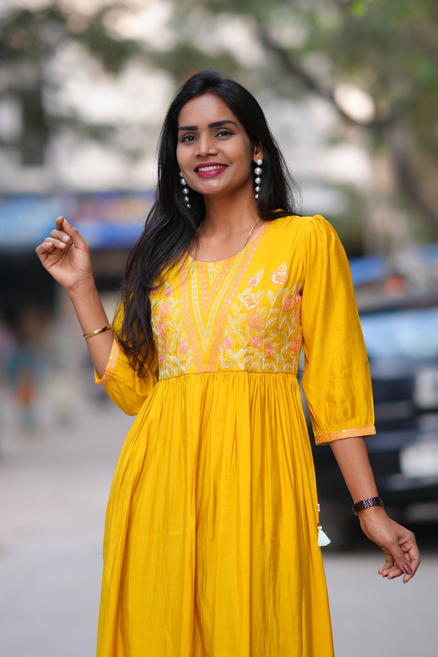 Mustard Yellow Color Designer Wear Long Frock