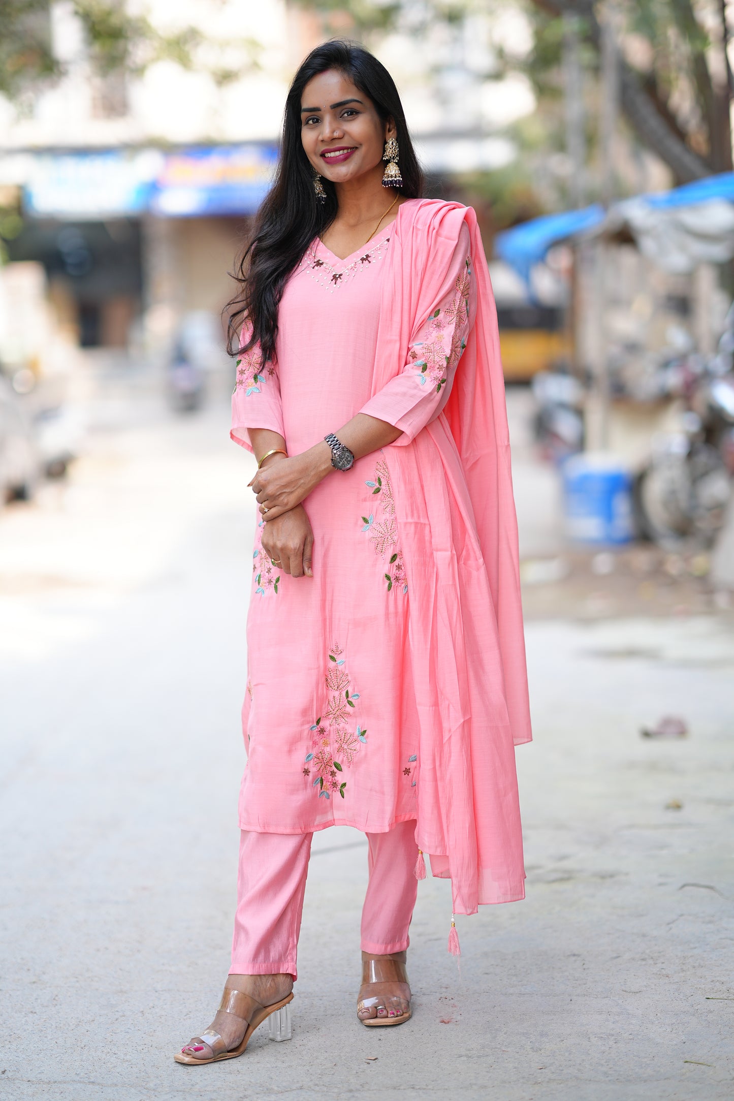 Pink Color Mul Chanderi 3 Festive Wear 3 Piece Set With Full Lining