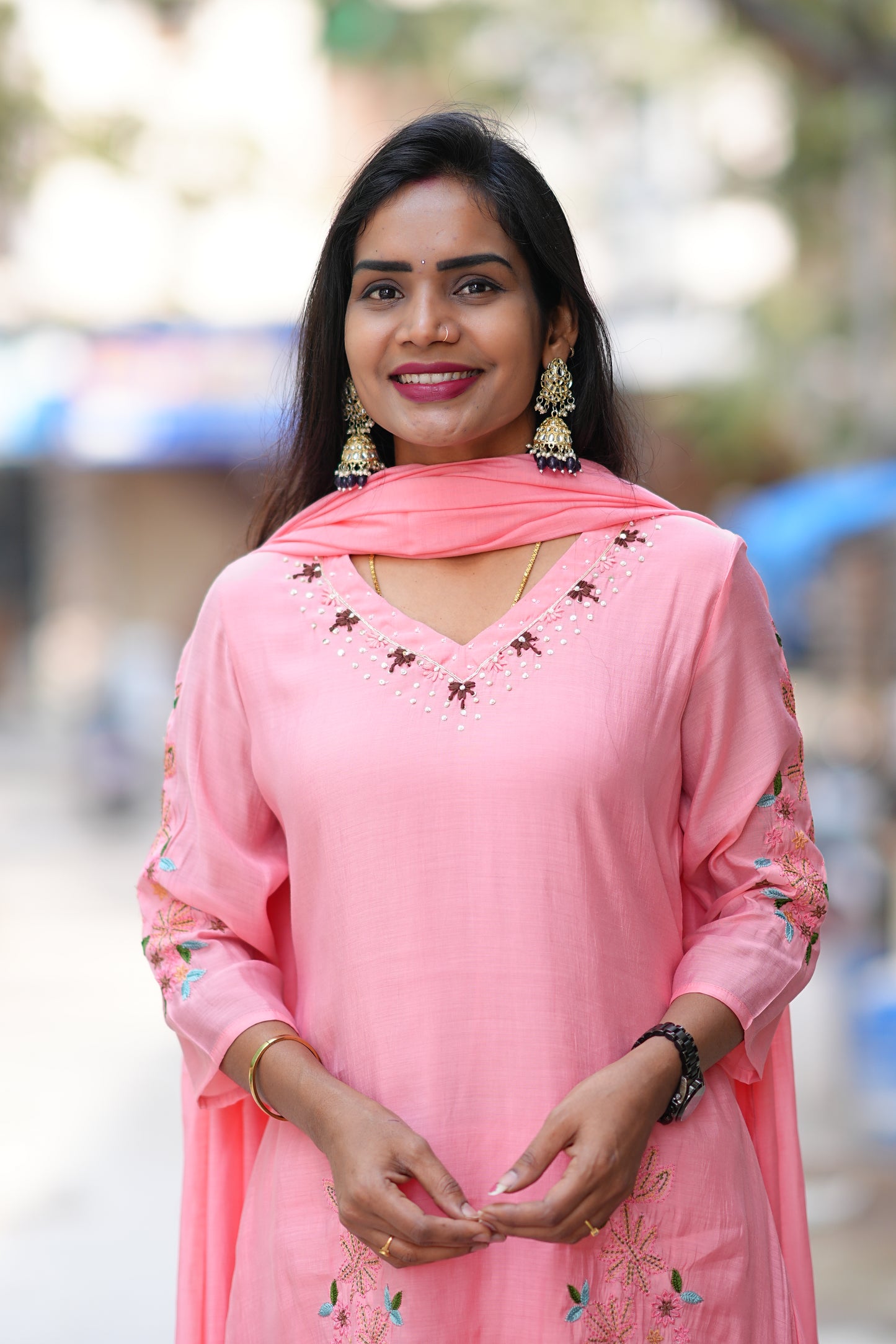 Pink Color Mul Chanderi 3 Festive Wear 3 Piece Set With Full Lining