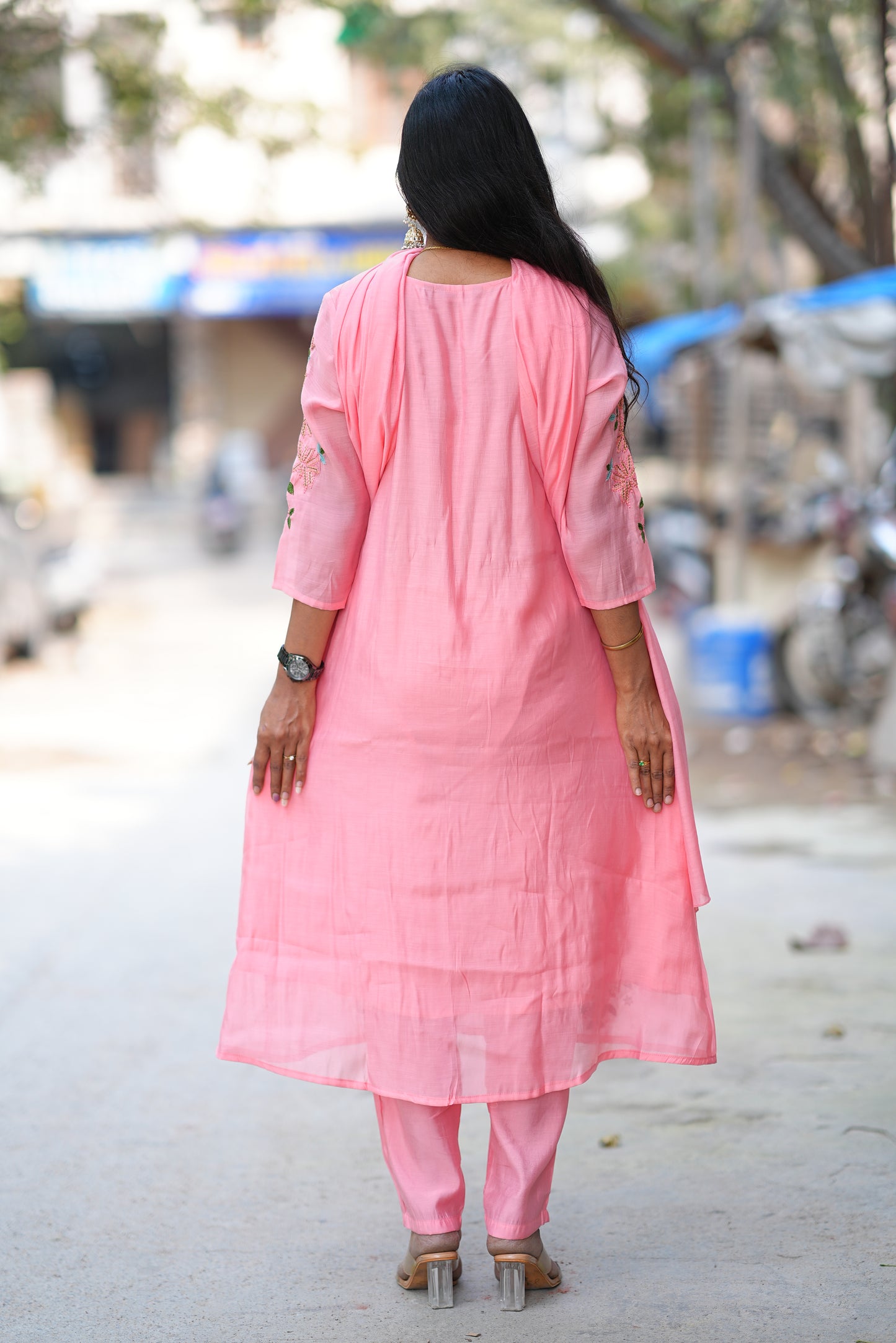 Pink Color Mul Chanderi 3 Festive Wear 3 Piece Set With Full Lining