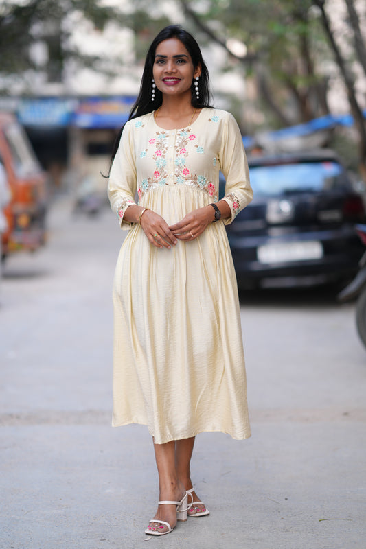 Biege Color Viscose Fabric Designer Wear Frock