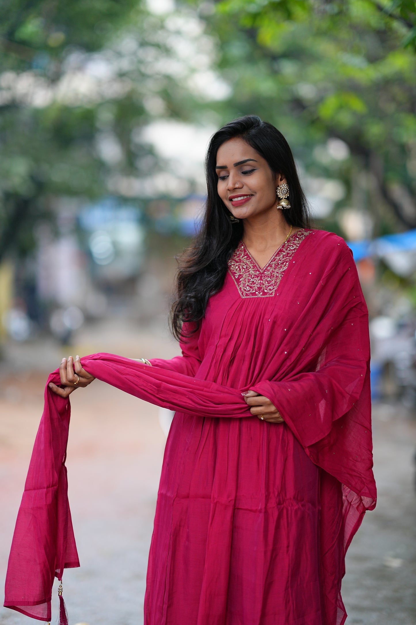 Maroon Color Mul Chandheri A Line 3 Piece Set