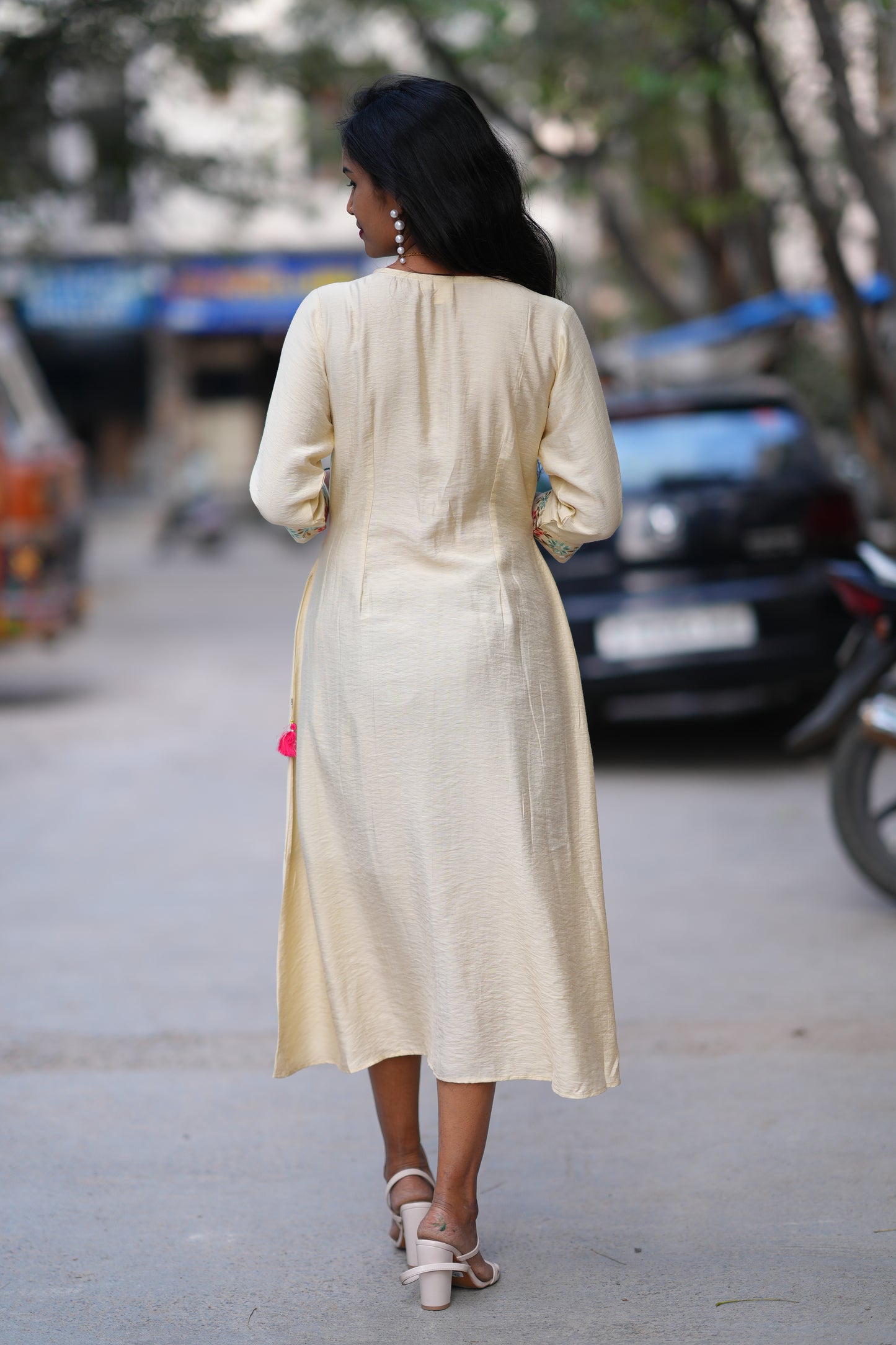 Biege Color Viscose Fabric Designer Wear Frock