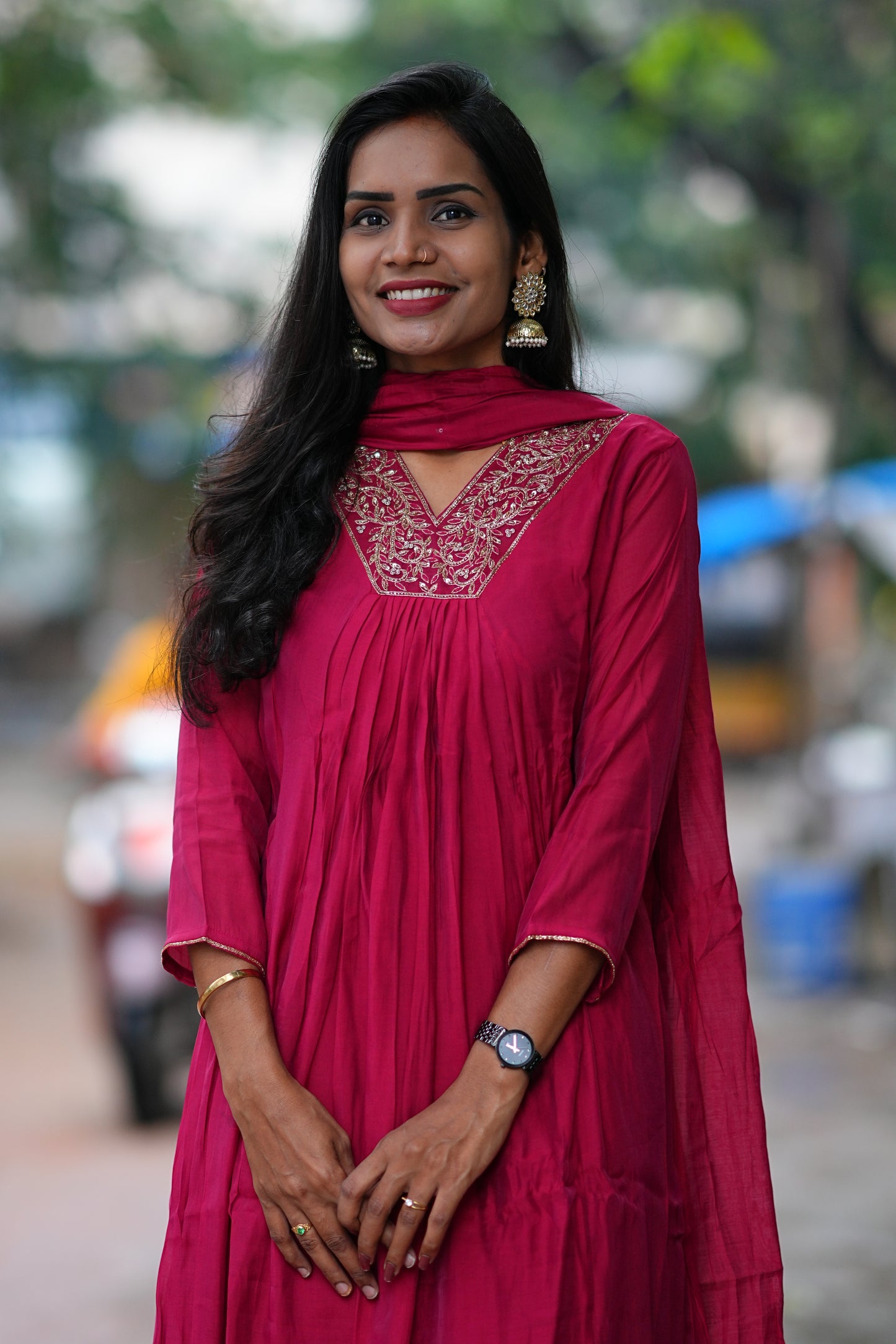 Maroon Color Mul Chandheri A Line 3 Piece Set