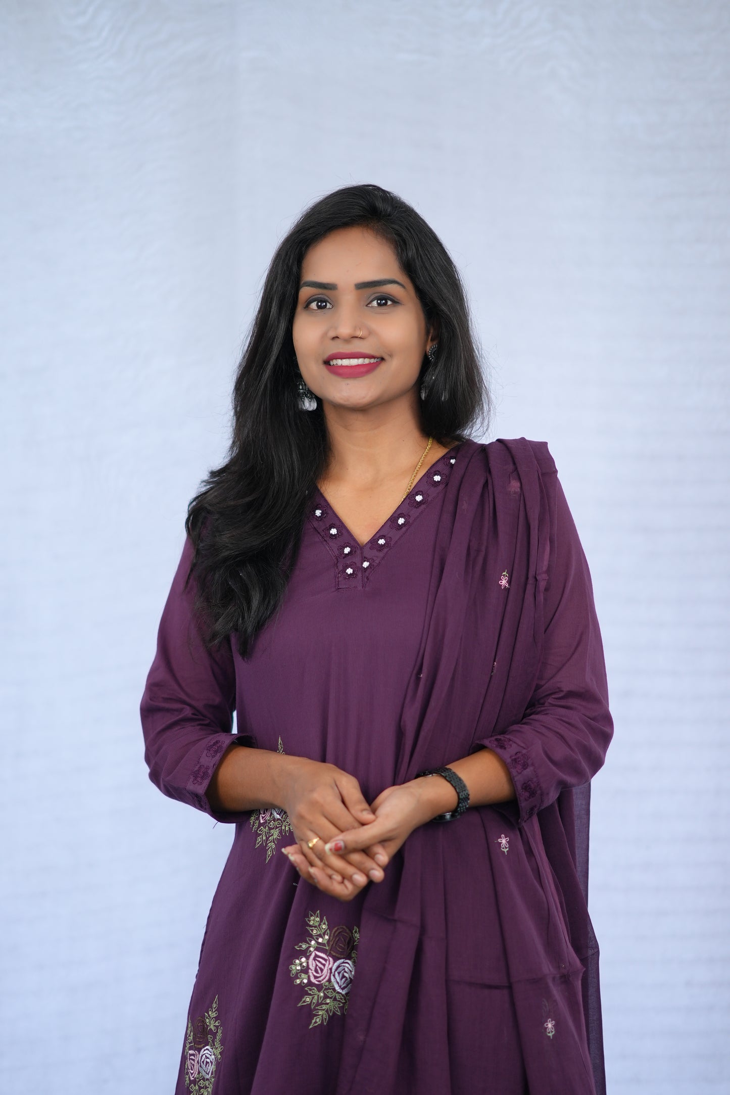 Purple Color Mul Cotton 3 Piece set With Embroidery work and Complete Lining