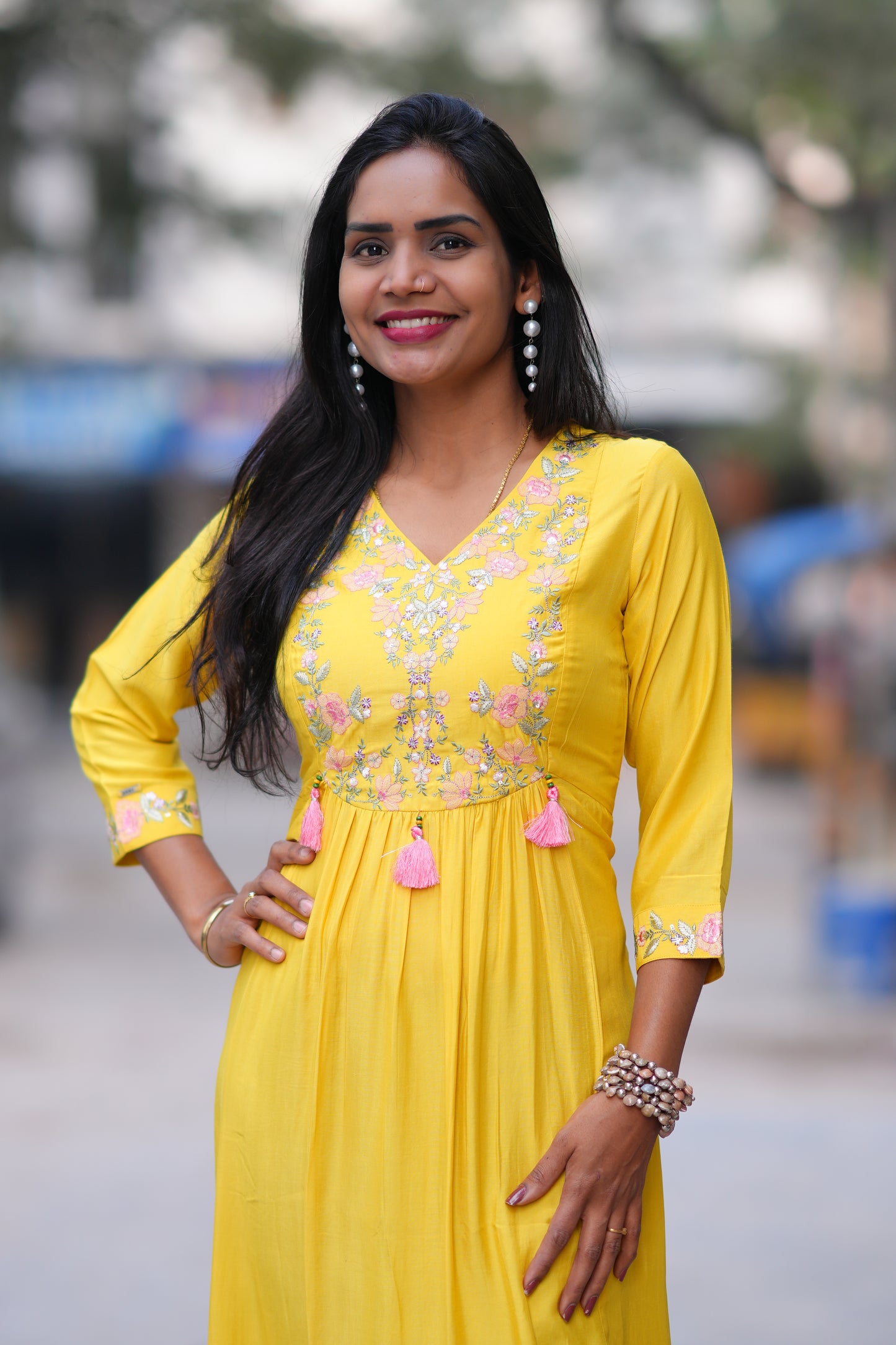 Yellow Color Stylish Frock in Viscose Fabric