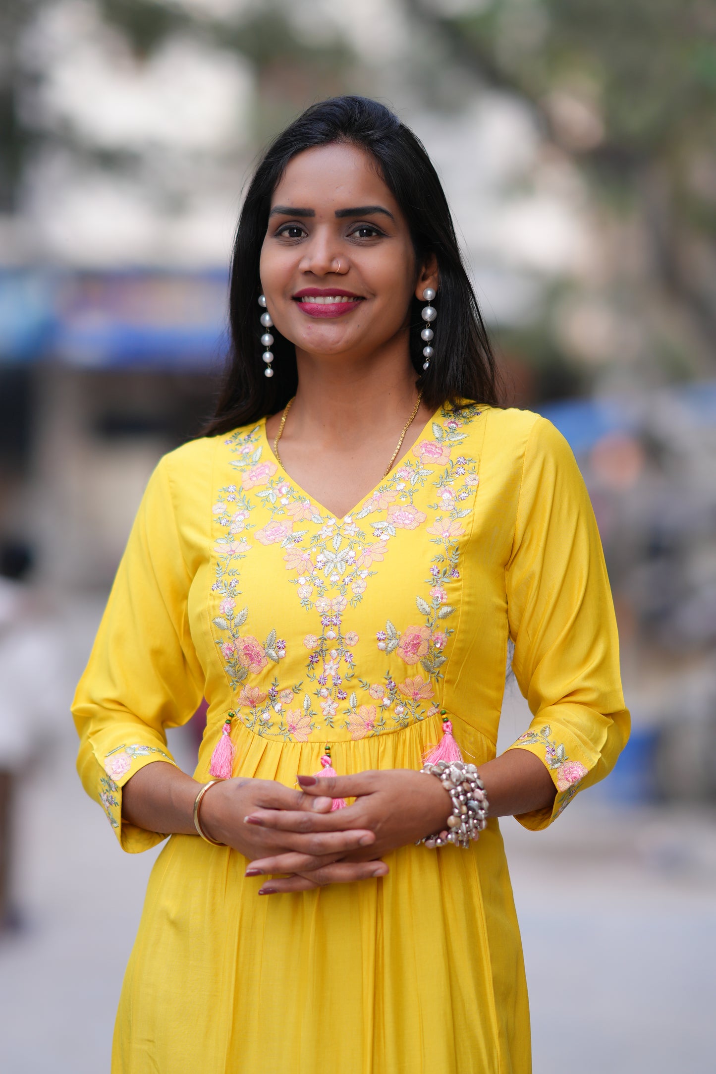 Yellow Color Stylish Frock in Viscose Fabric