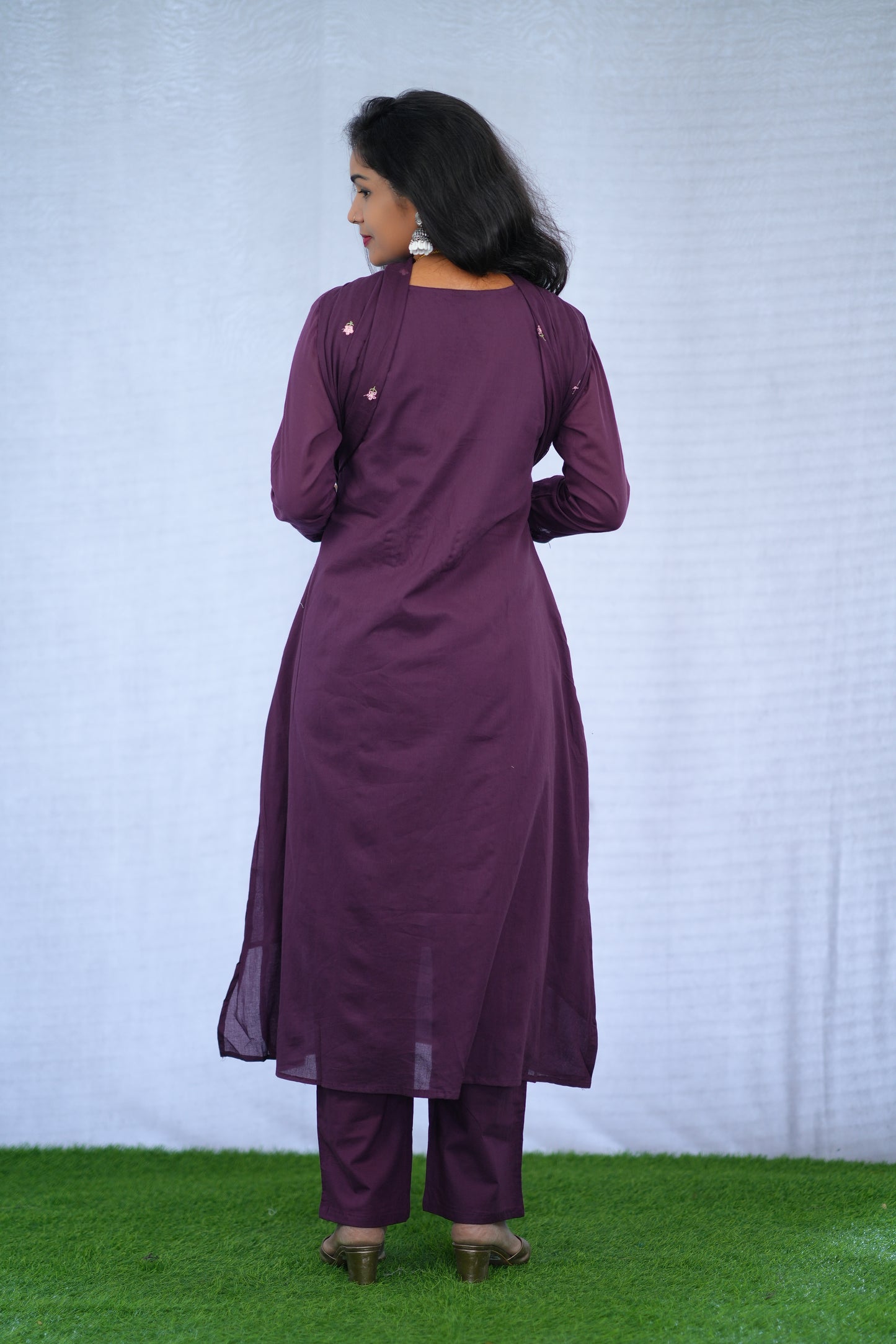 Purple Color Mul Cotton 3 Piece set With Embroidery work and Complete Lining