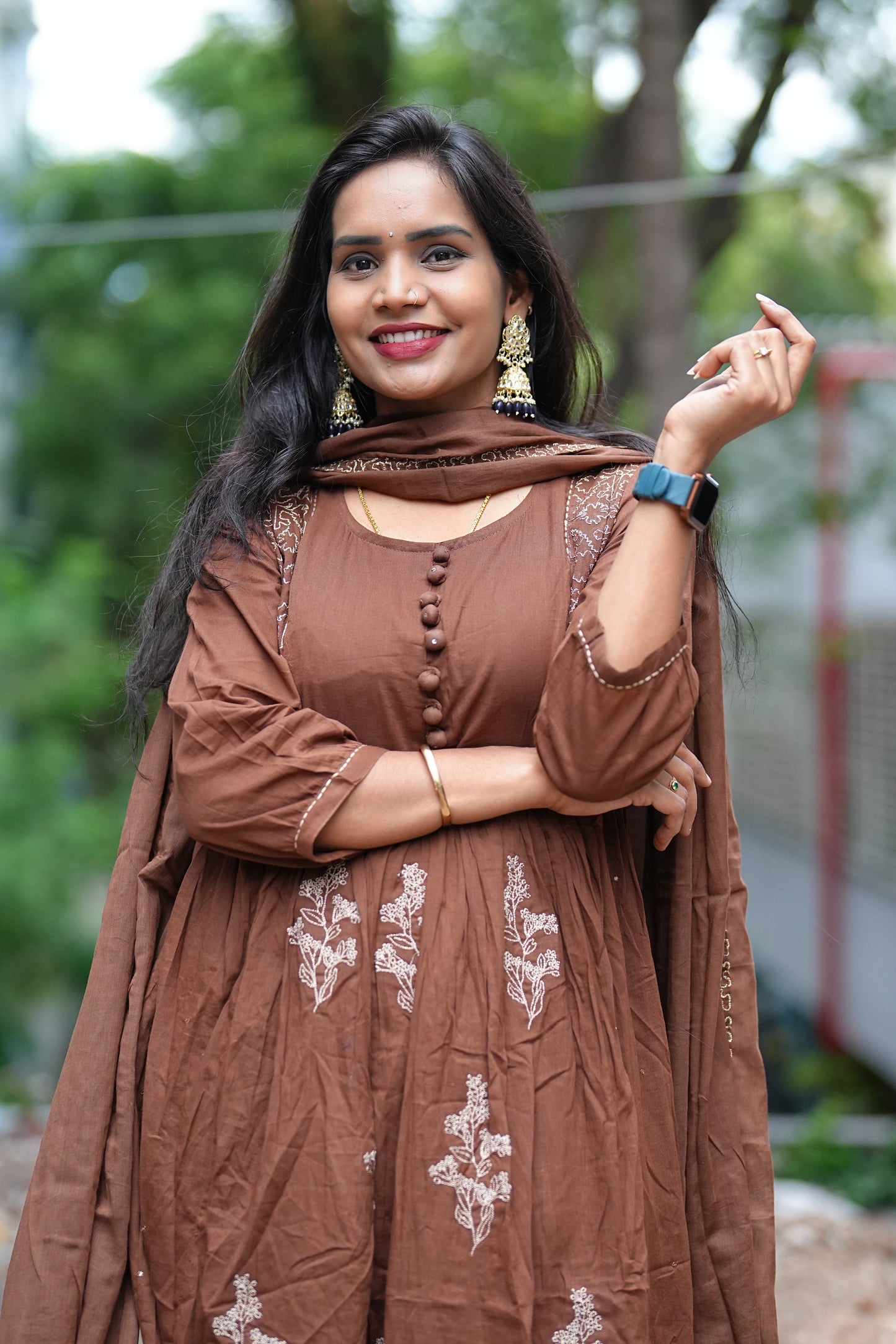 Pure Mul Mul Cotton Anarkali 3 Piece Set With Complete Lining