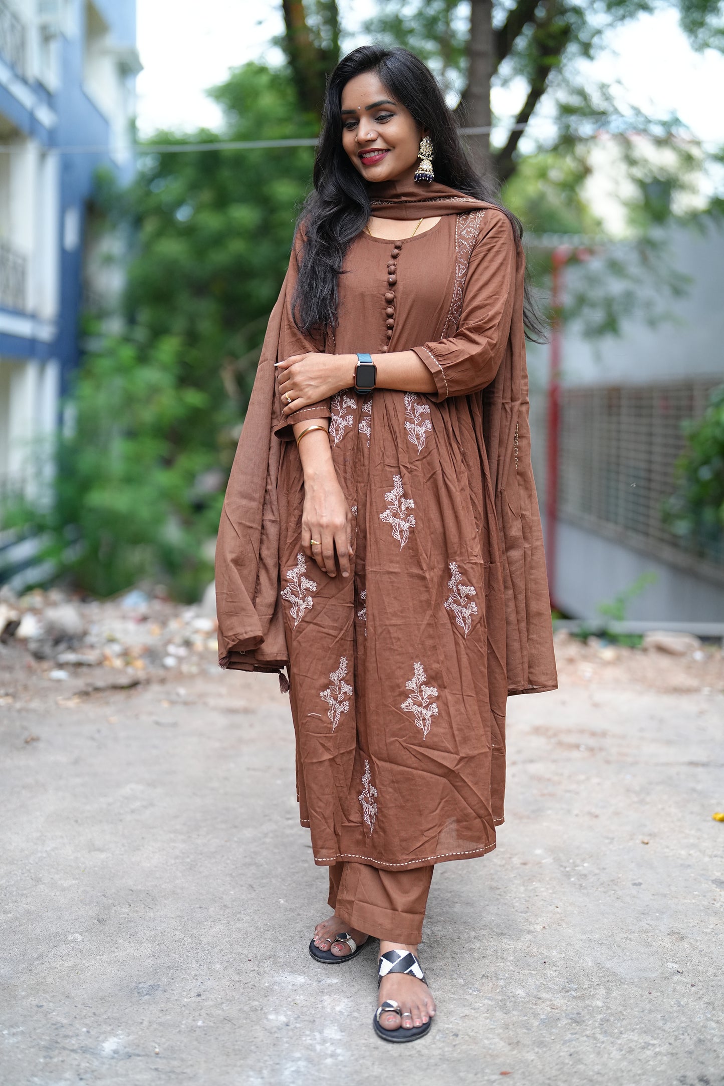 Pure Mul Mul Cotton Anarkali 3 Piece Set With Complete Lining