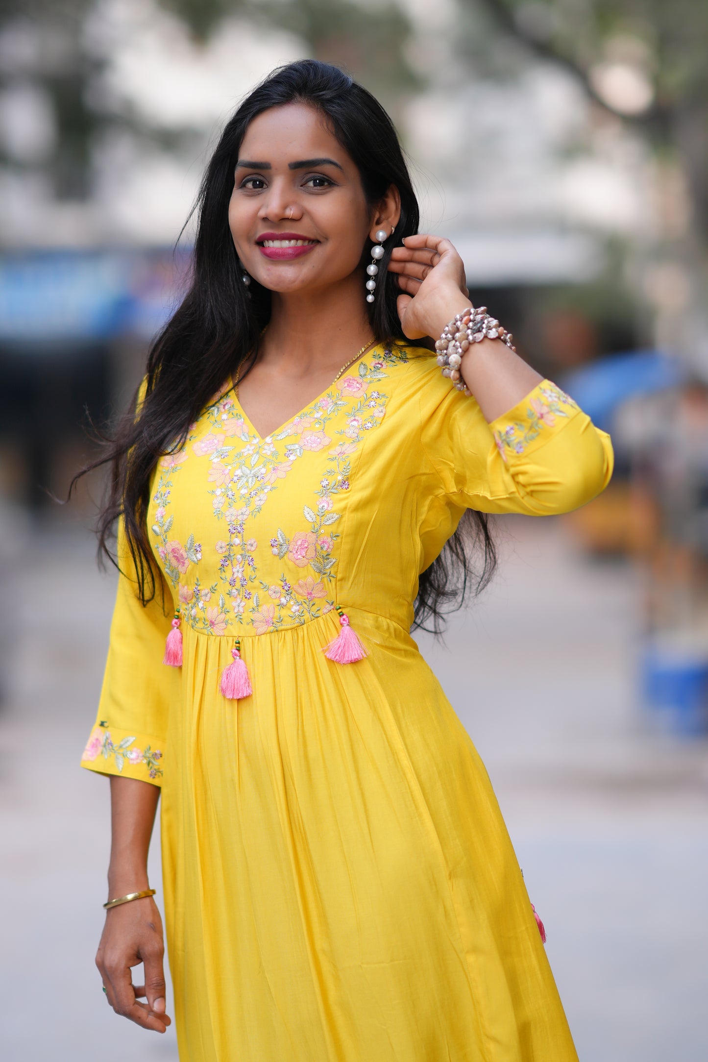 Yellow Color Stylish Frock in Viscose Fabric