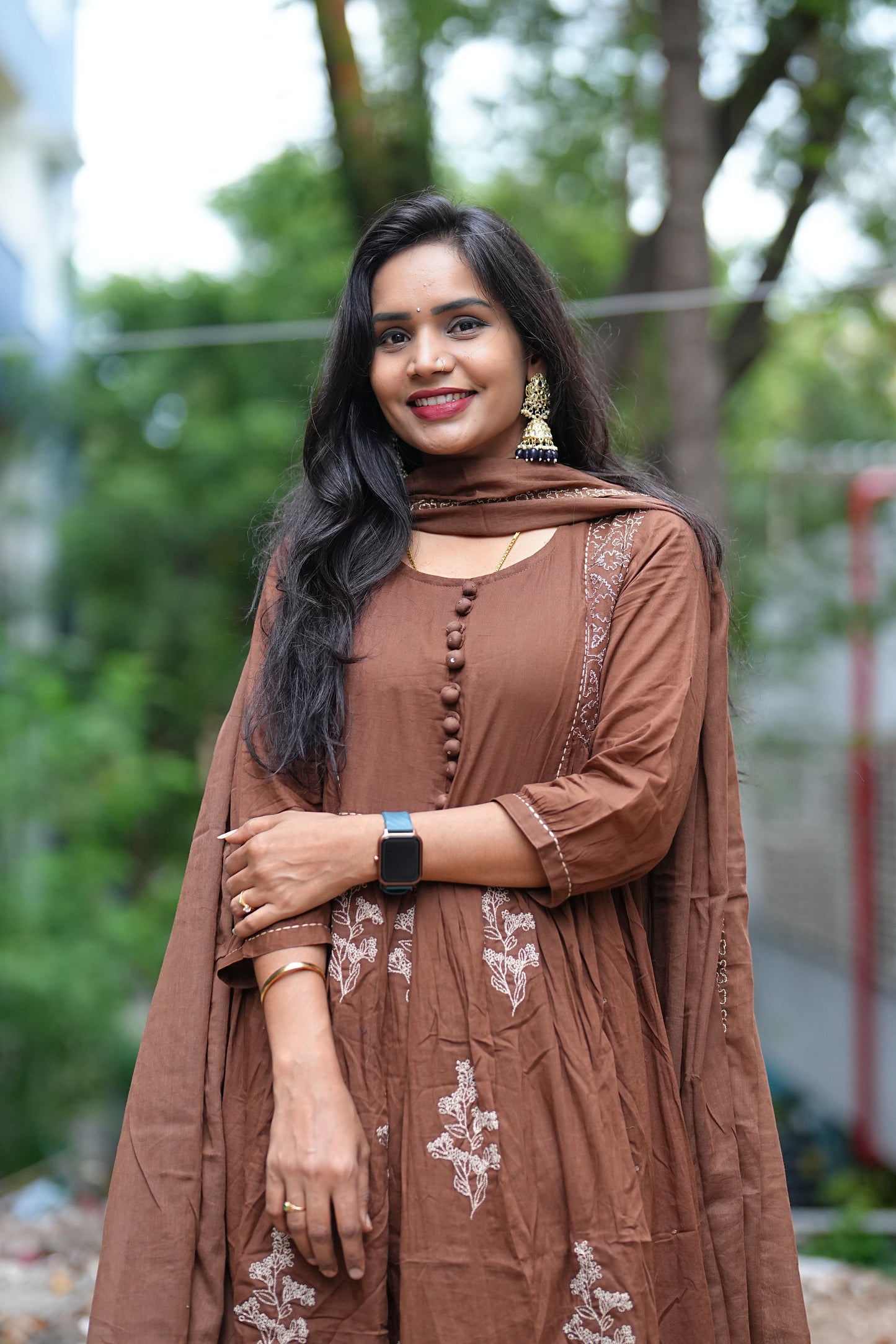 Pure Mul Mul Cotton Anarkali 3 Piece Set With Complete Lining