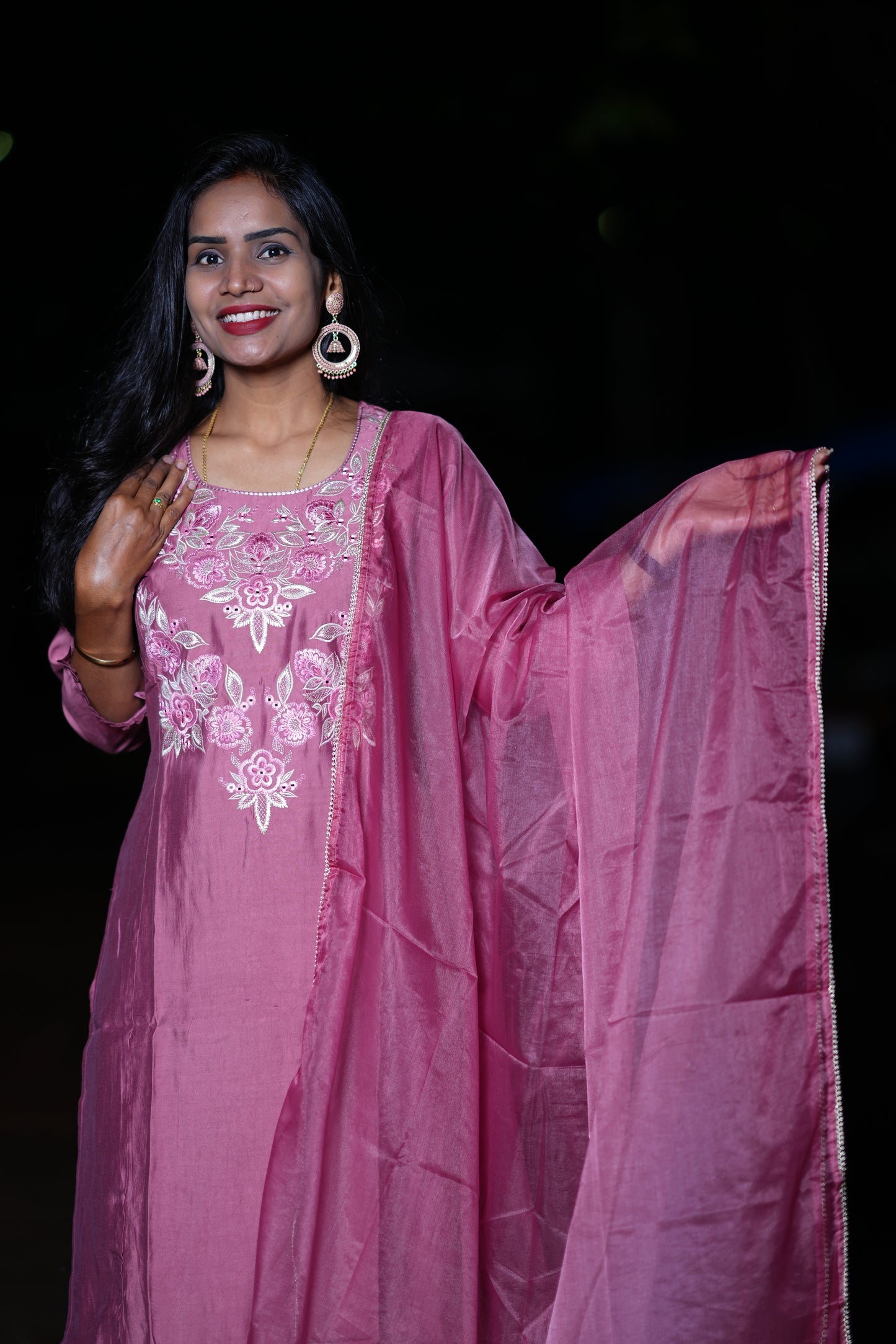 Mauve Pink Designer Wear Pure Mul Chandheri 3 Piece Set