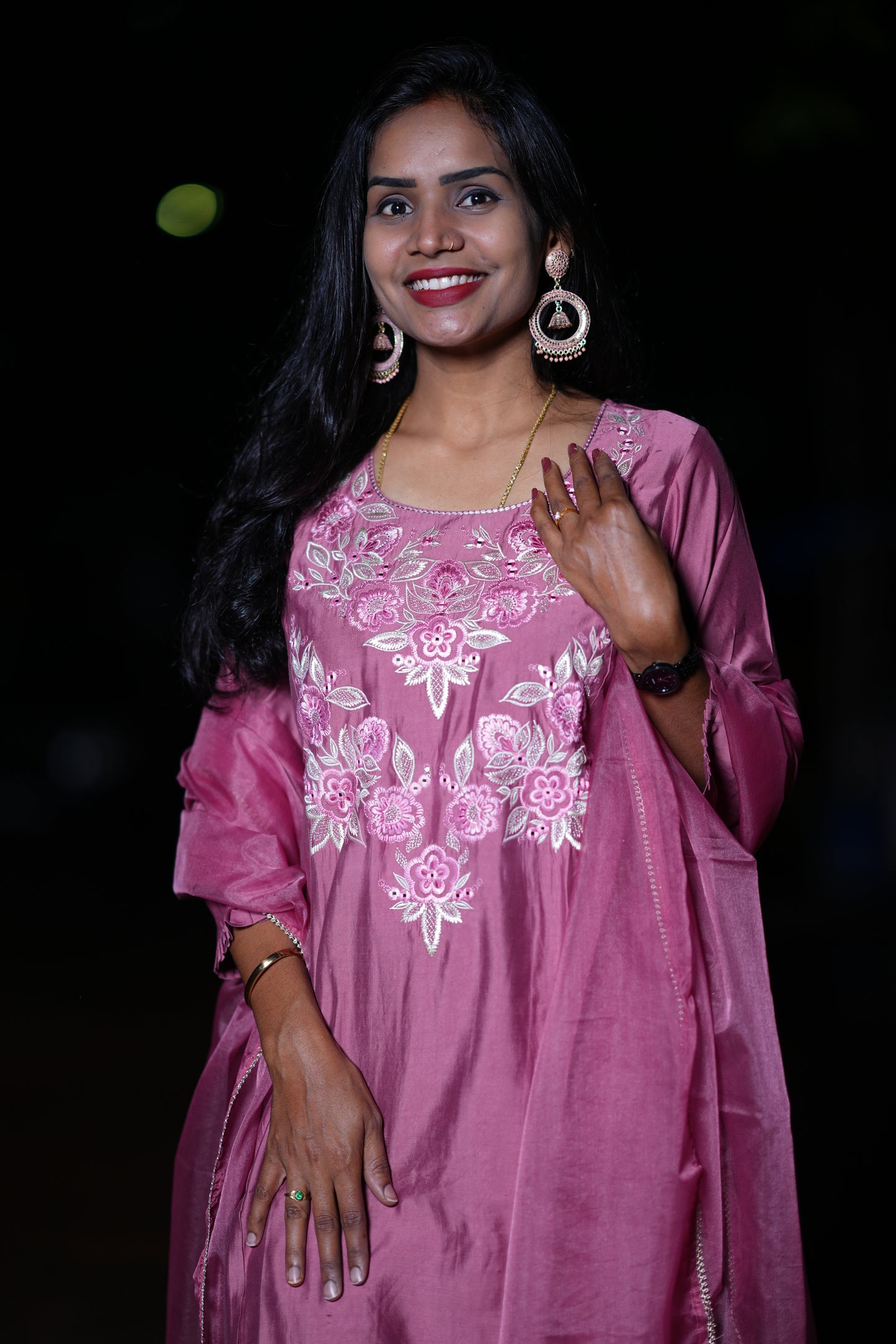 Mauve Pink Designer Wear Pure Mul Chandheri 3 Piece Set