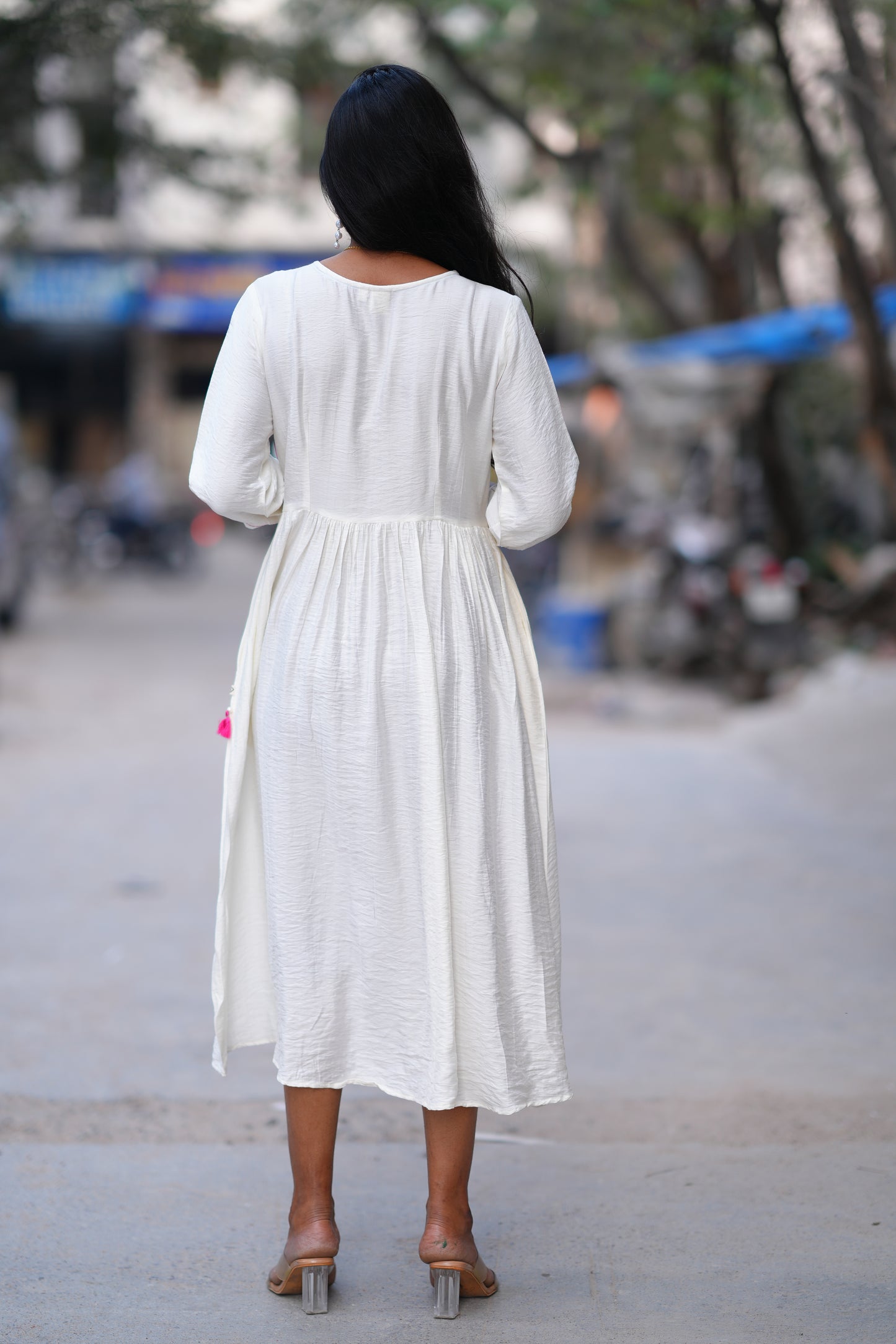 White Color Viscose Frock With Embroidery Work