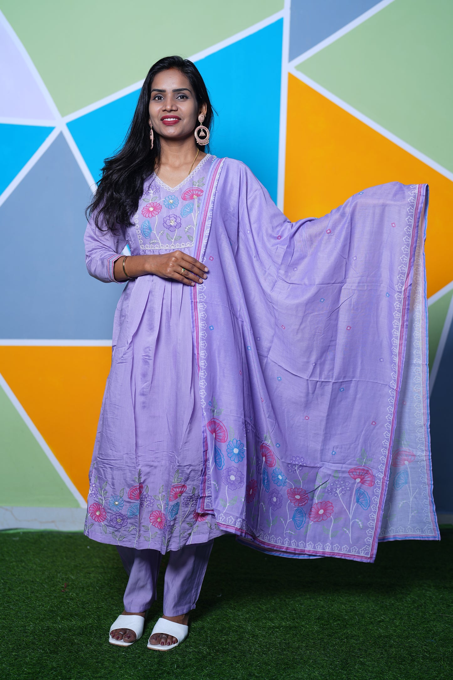 Lavander Color Mul Chandheri Designer Wear 3 Piece Set