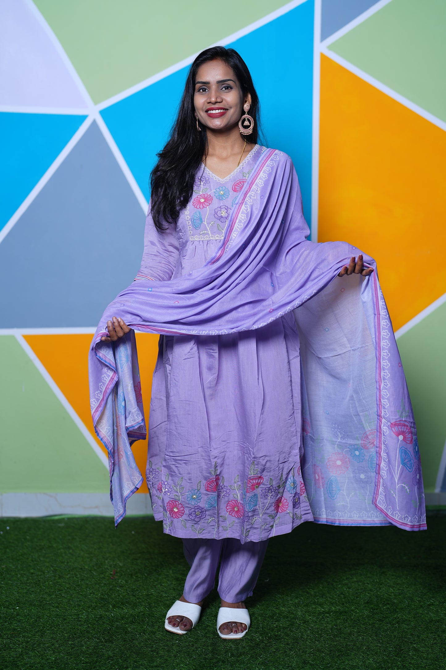 Lavander Color Mul Chandheri Designer Wear 3 Piece Set