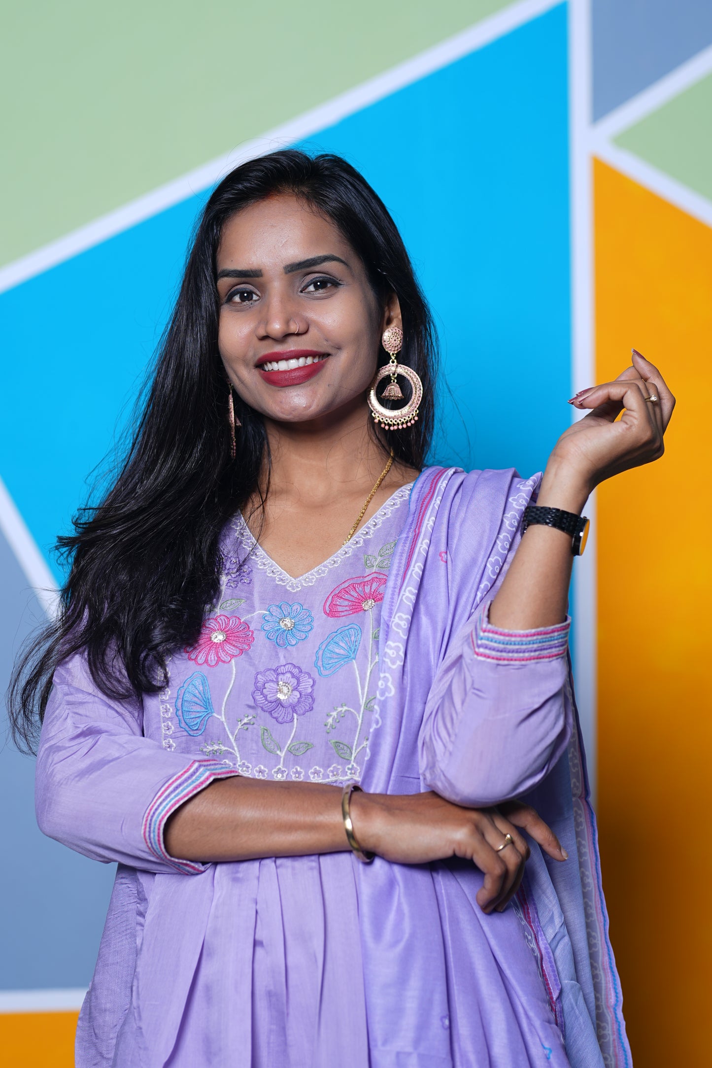 Lavander Color Mul Chandheri Designer Wear 3 Piece Set