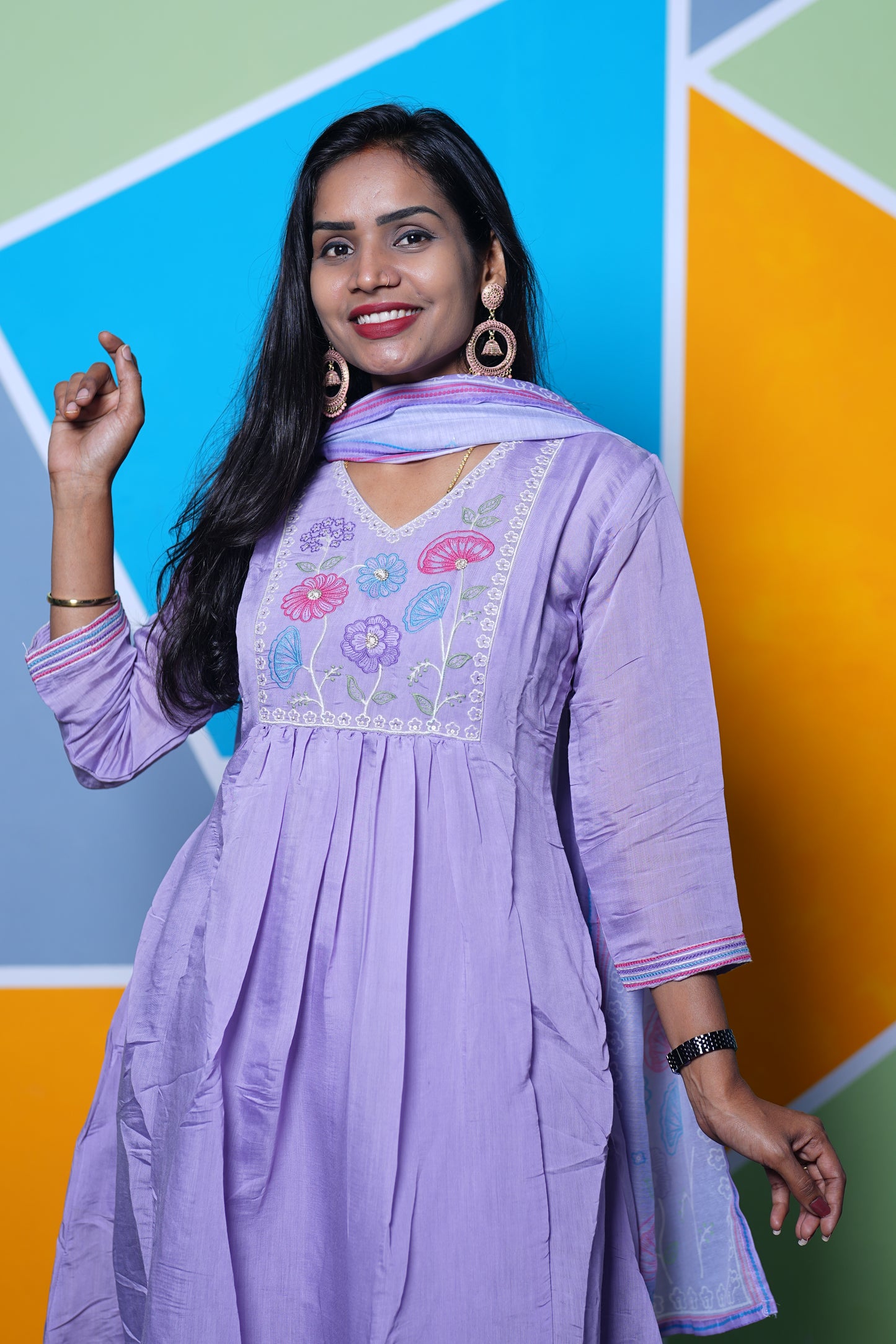 Lavander Color Mul Chandheri Designer Wear 3 Piece Set