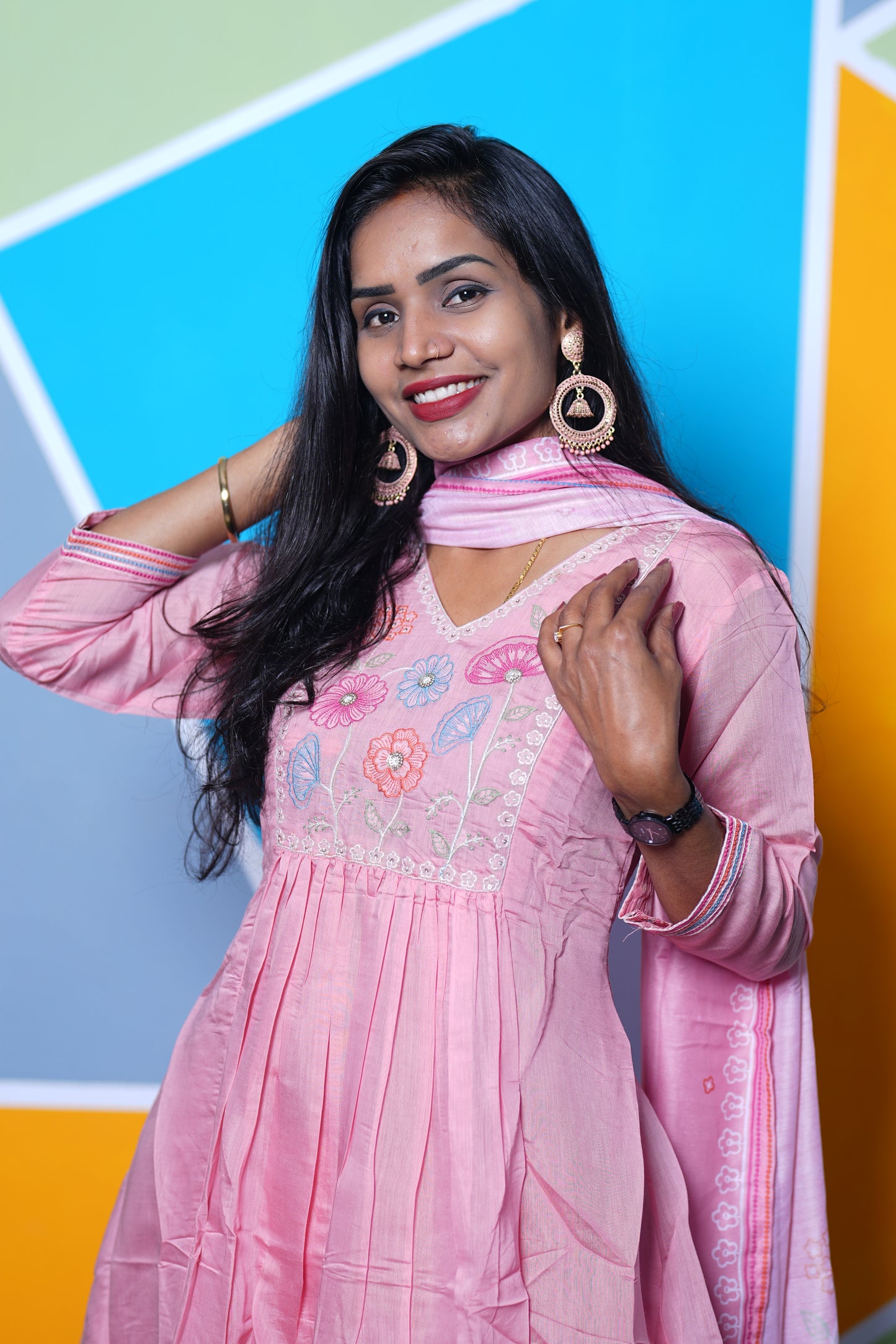 Pink  Color Mul Chandheri Designer Wear 3 Piece Set