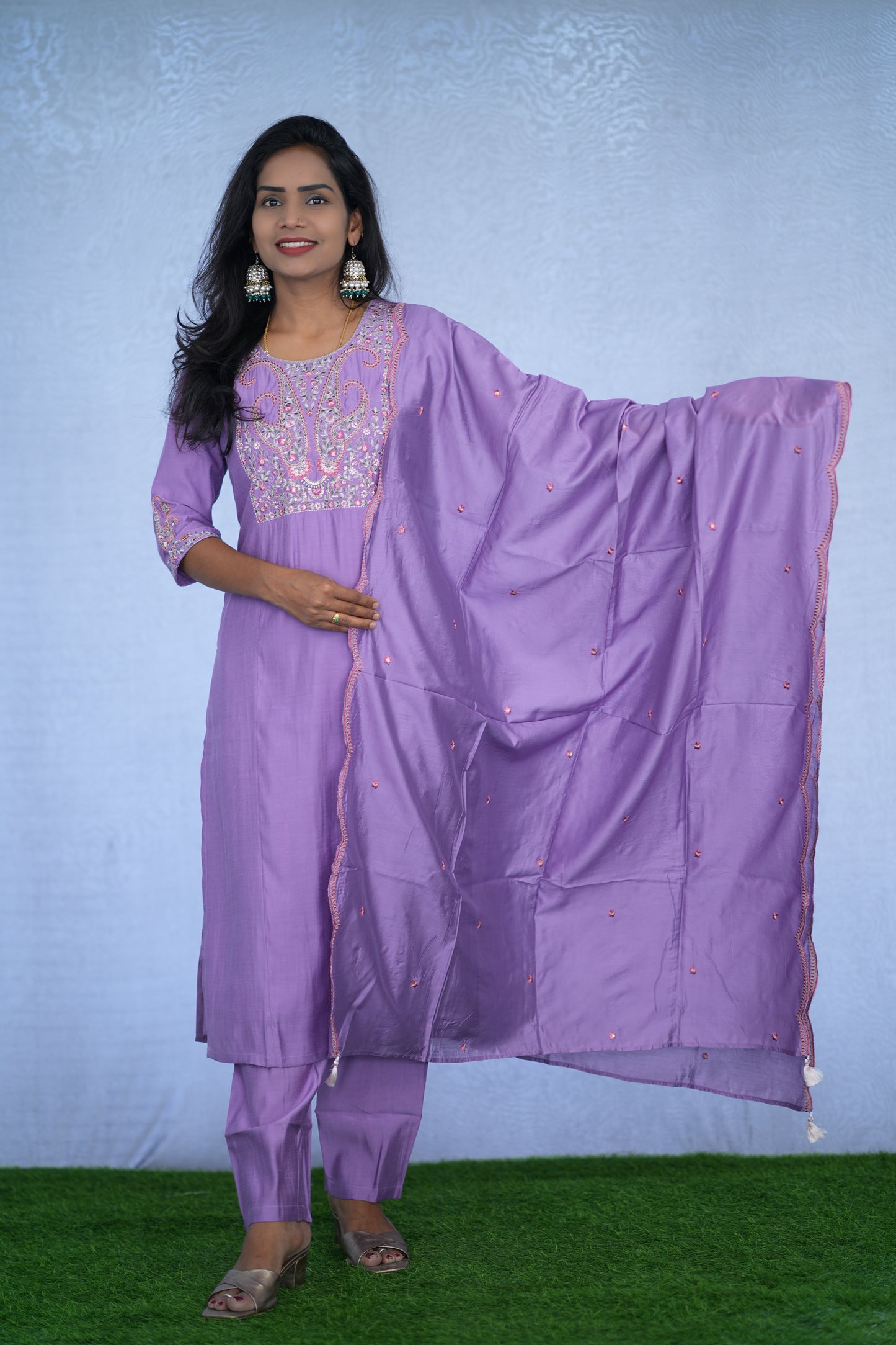Purple Color Party Wear Viscose Fabric 3 Piece Set