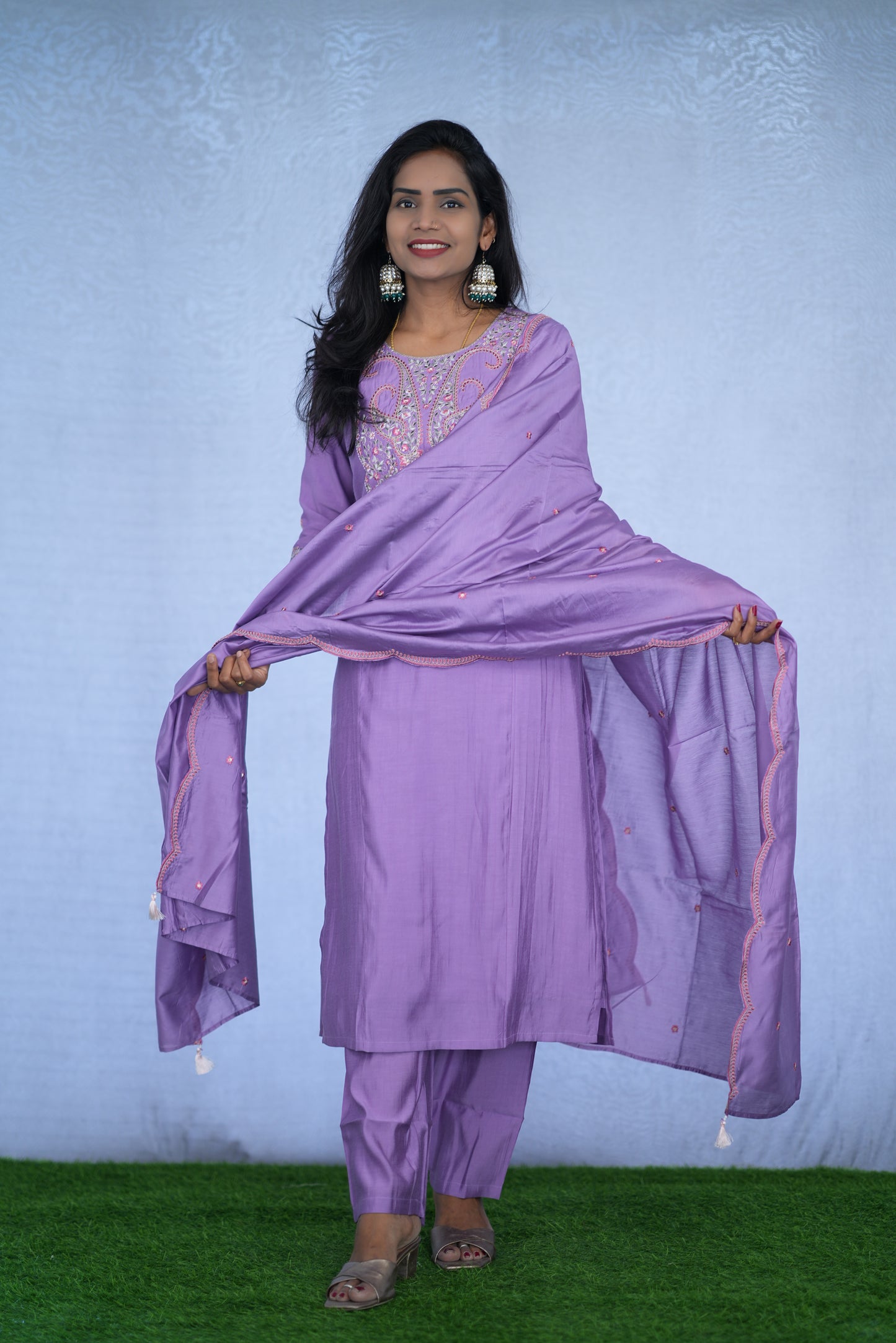 Purple Color Party Wear Viscose Fabric 3 Piece Set