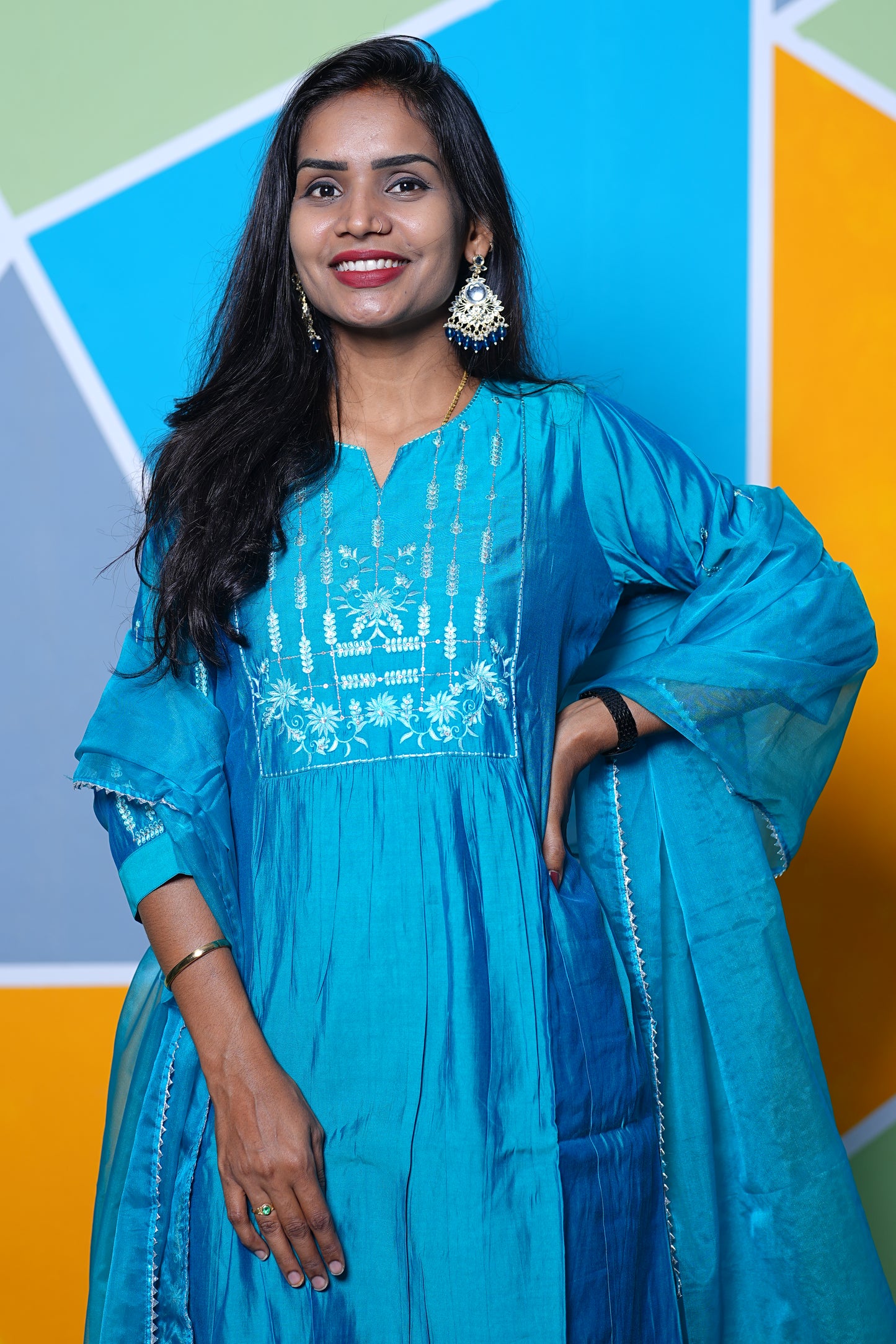 Teal Green Mul chander Festive Wear 3 Piece Set