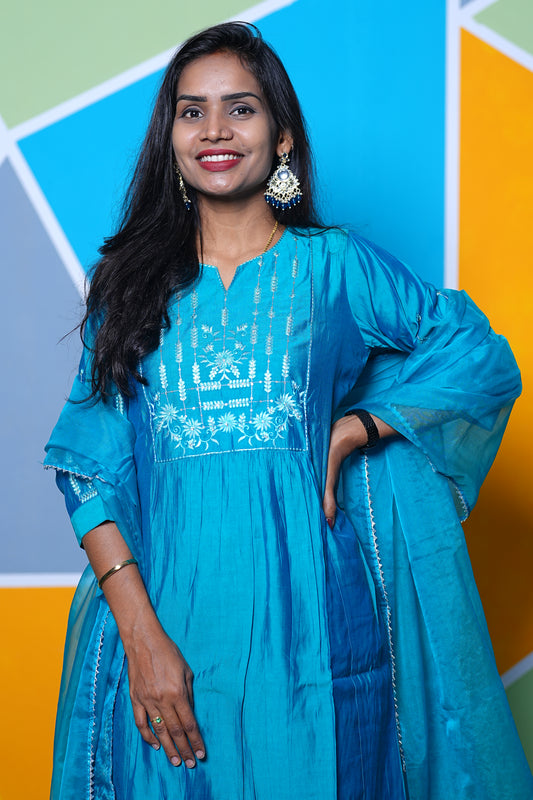 Teal Green Mul chander Festive Wear 3 Piece Set