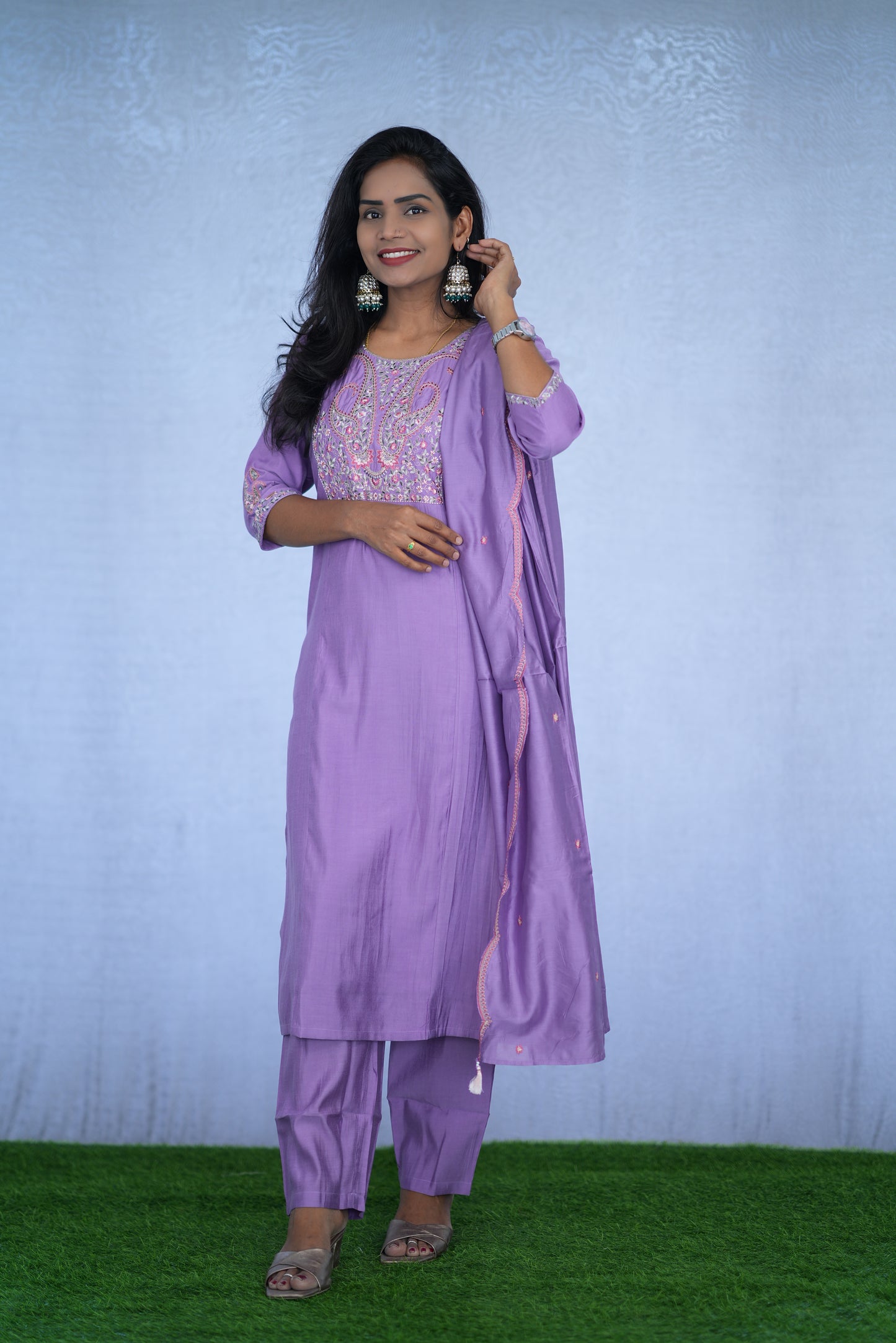 Purple Color Party Wear Viscose Fabric 3 Piece Set